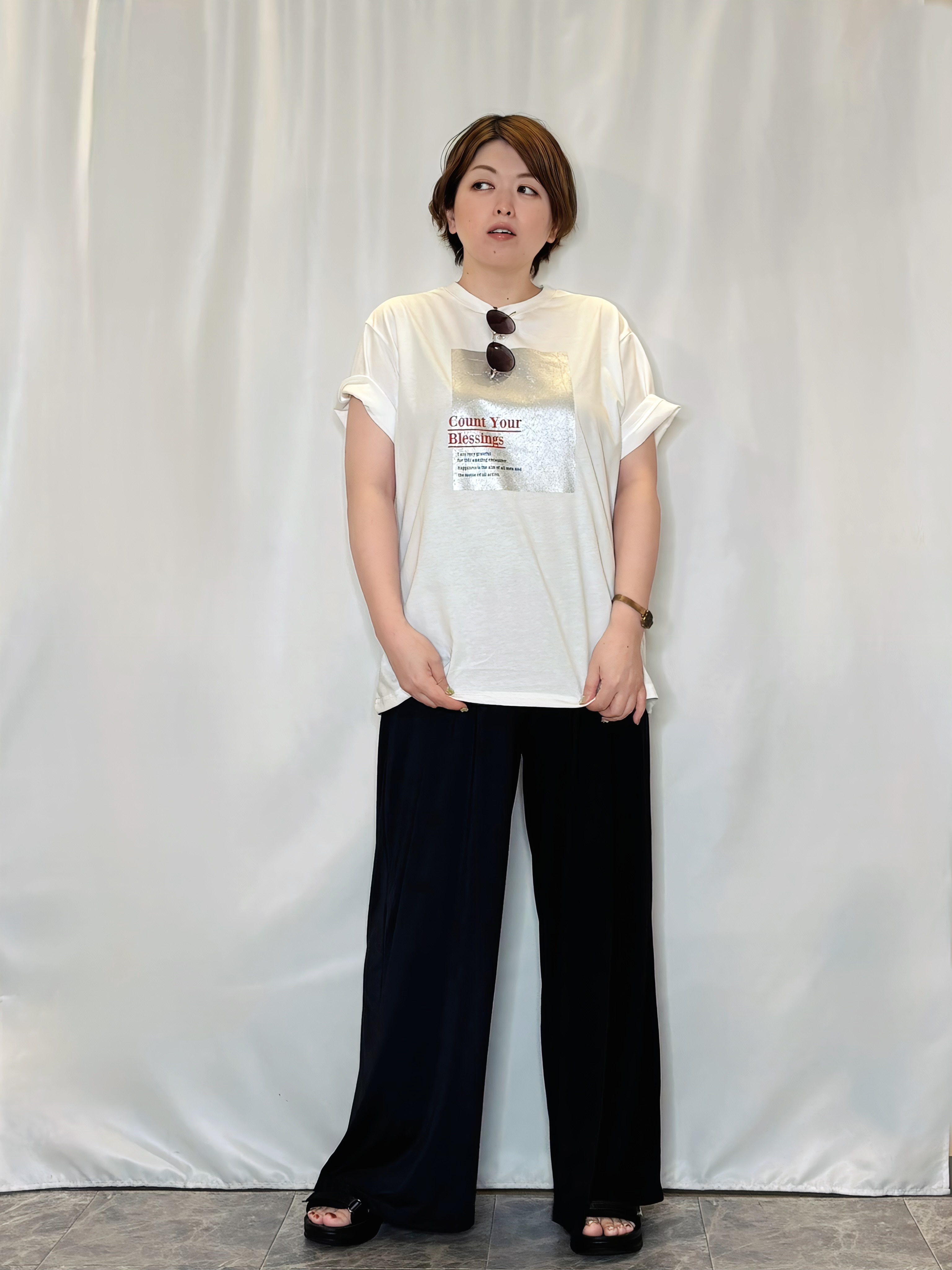 たみさんの「SHOO･LA･RUE｜【ひんやり/UV/洗濯機可/S-LL】柄アソート ひやとろイージーワイドパンツ」を使ったコーディネート