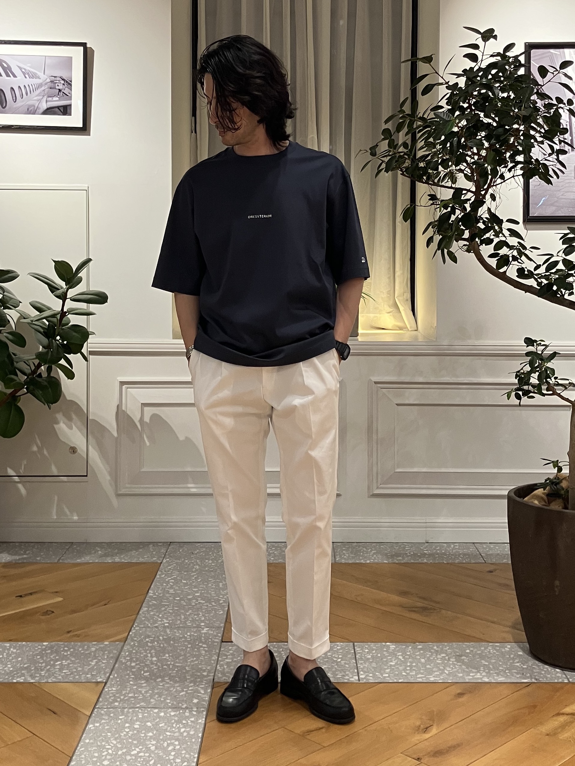 junyaさんの「DRESSTERIOR｜【接触冷感／抗菌防臭／消臭】ICE CLEAR COTTON NINEストリートTシャツ」を使ったコーディネート