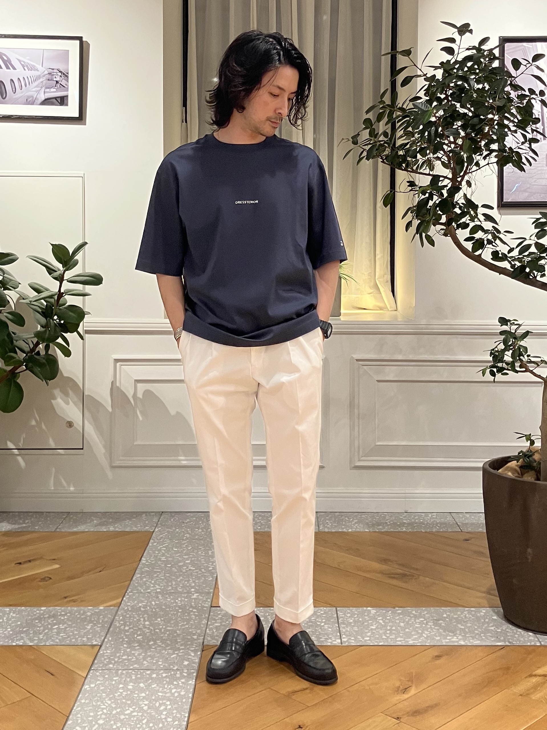 junyaさんの「DRESSTERIOR｜【接触冷感／抗菌防臭／消臭】ICE CLEAR COTTON NINEストリートTシャツ」を使ったコーディネート