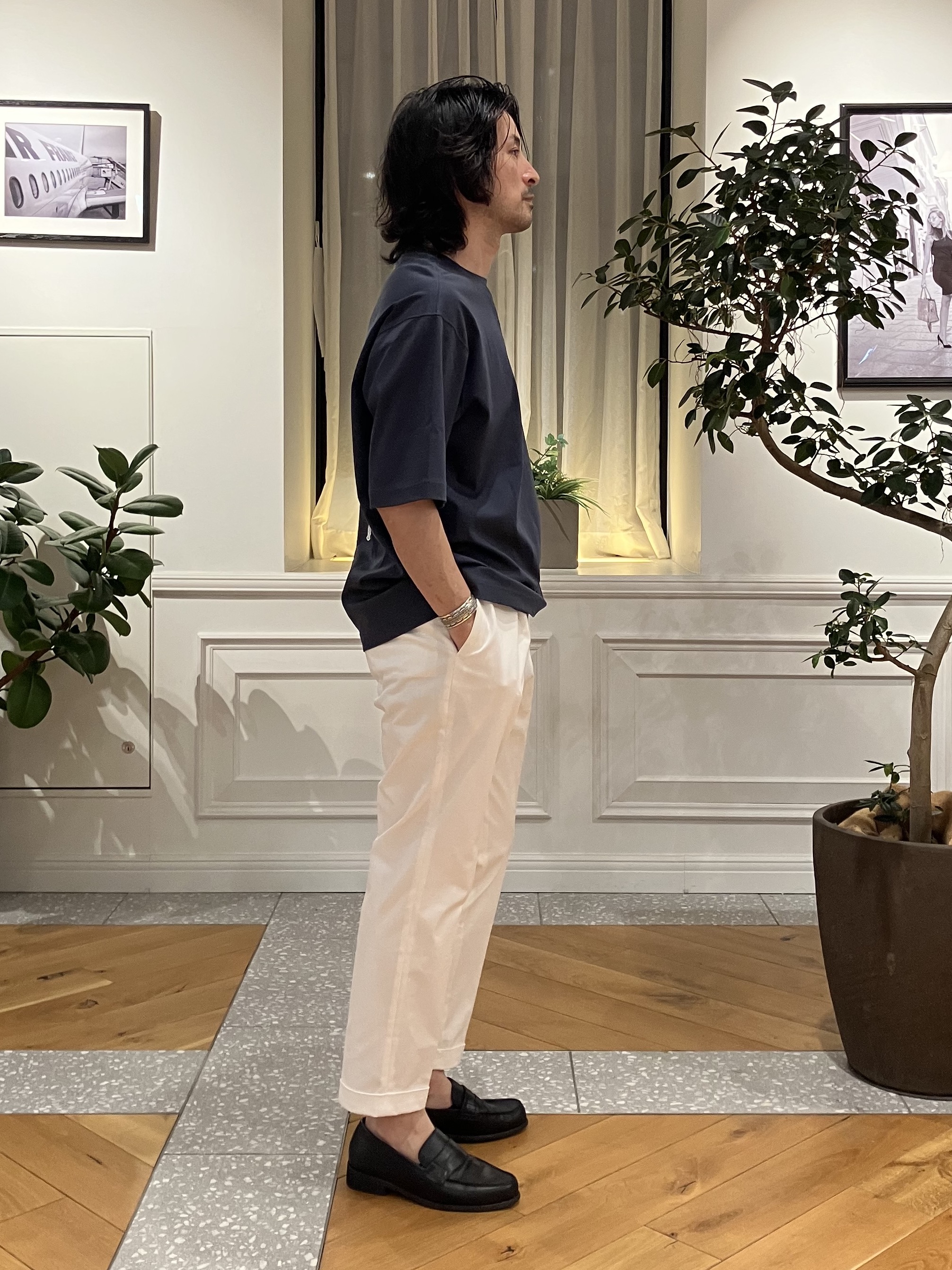 junyaさんの「DRESSTERIOR｜【接触冷感／抗菌防臭／消臭】ICE CLEAR COTTON NINEストリートTシャツ」を使ったコーディネート