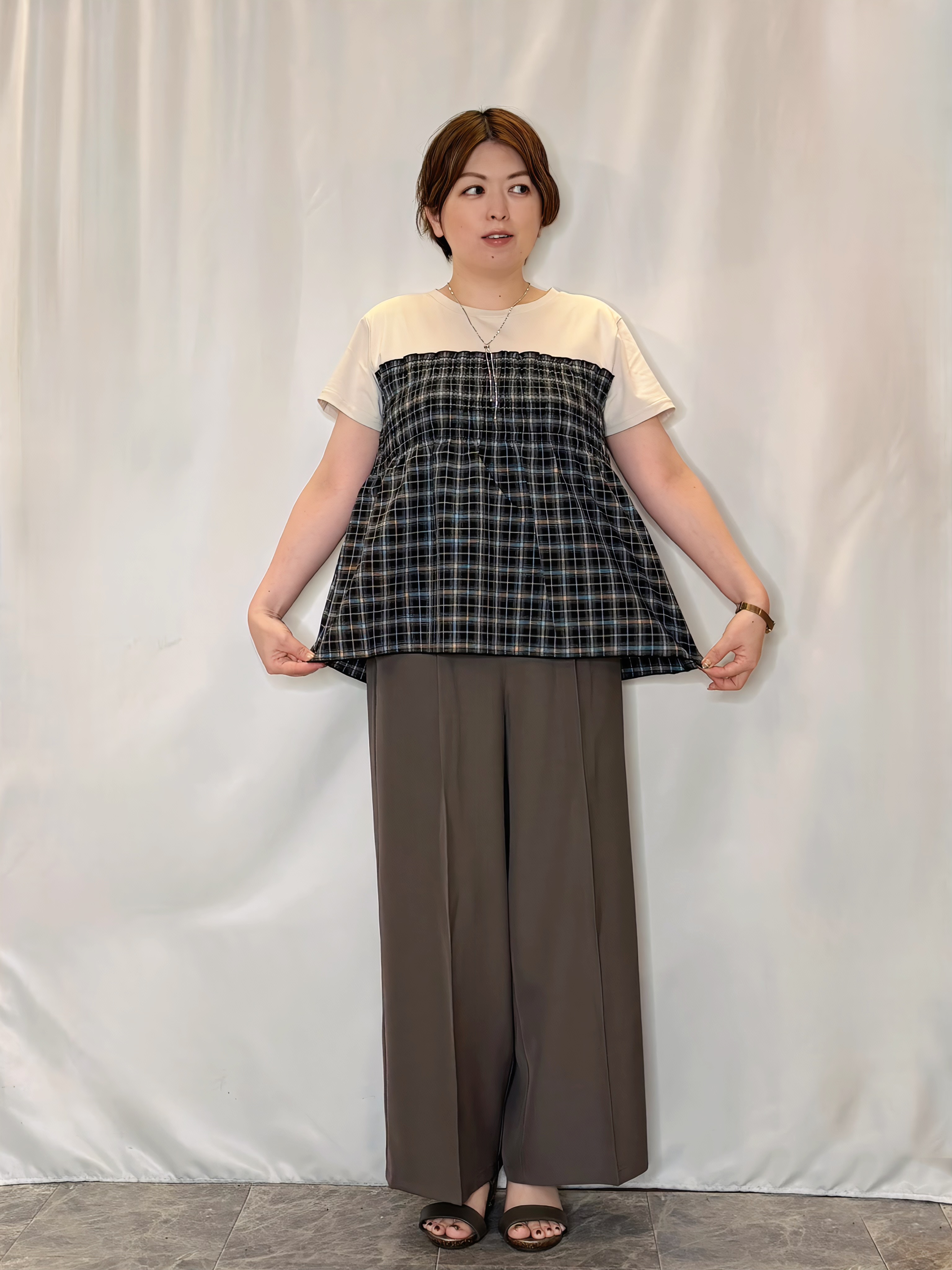 たみさんの「SHOO･LA･RUE｜【S-LL/洗濯機可】着るだけサマ見え 柄アソートビスチェ風ドッキングTシャツ」を使ったコーディネート