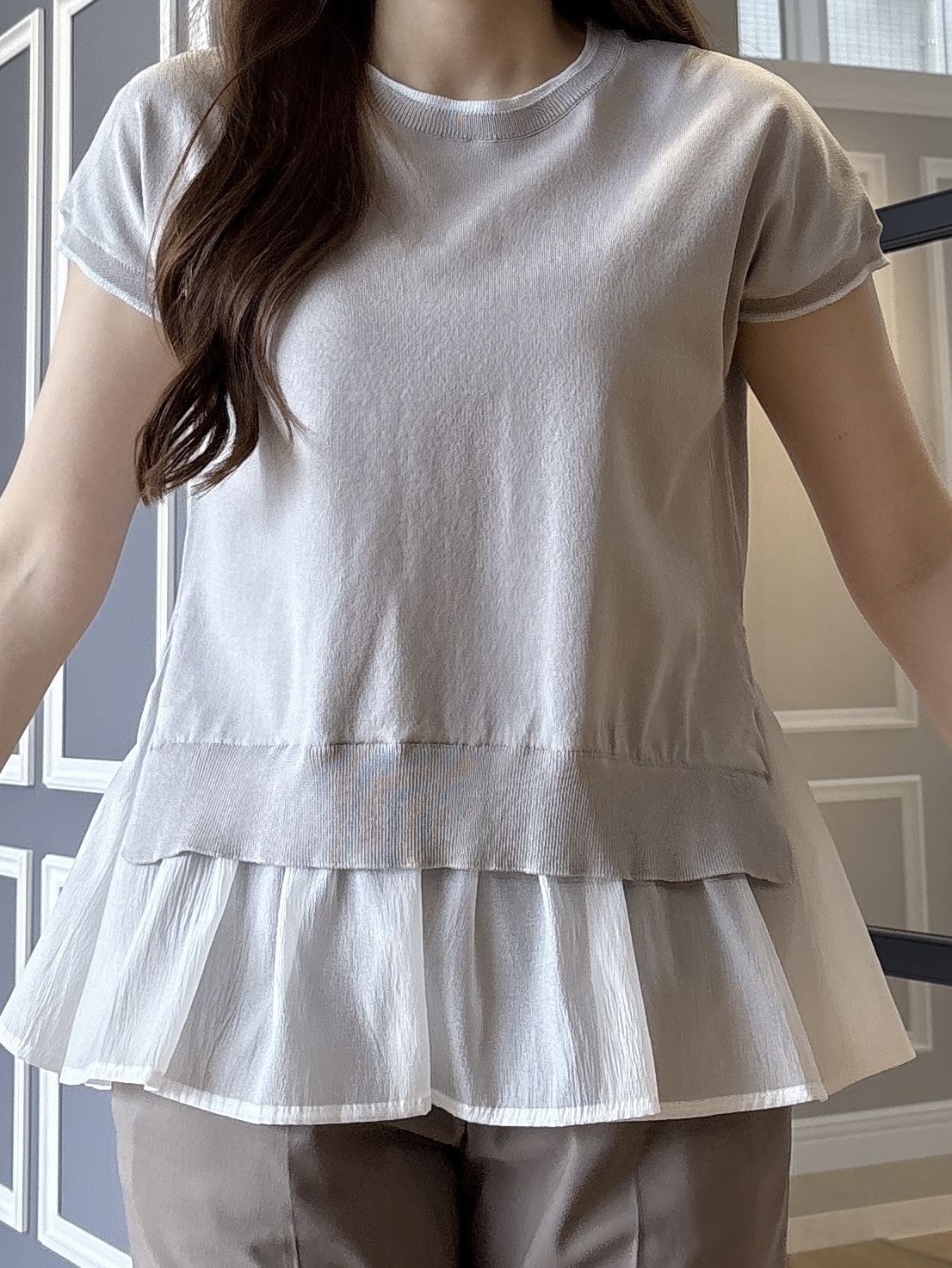 sayaさんの「grove｜人気デザインが夏verで登場！【体型カバー】裾レイヤードニット」を使ったコーディネート