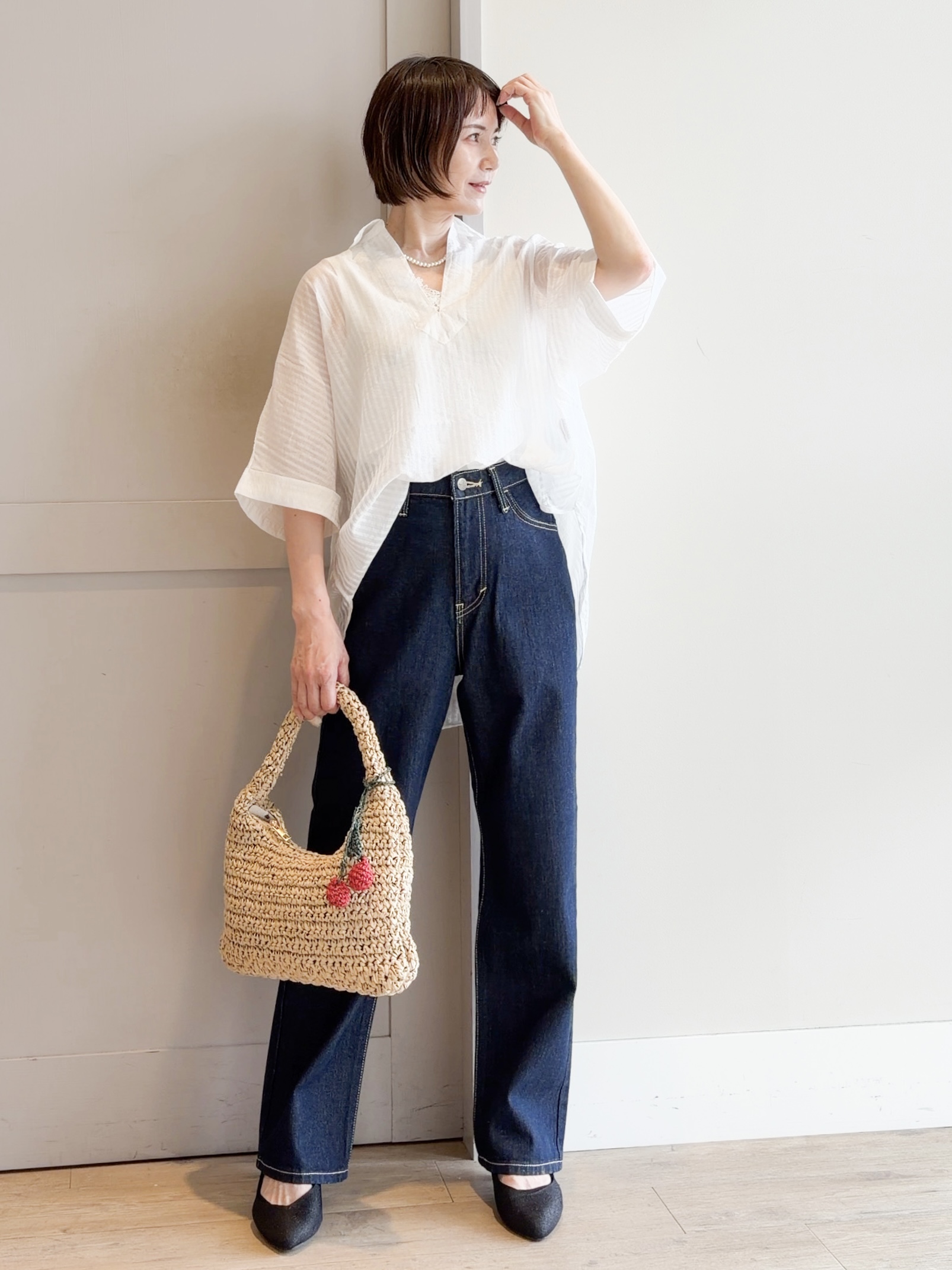 yamakoさんの「grove｜【洗濯機◎・体型カバー】ON/OFF使える、シアースキッパーシャツ」を使ったコーディネート
