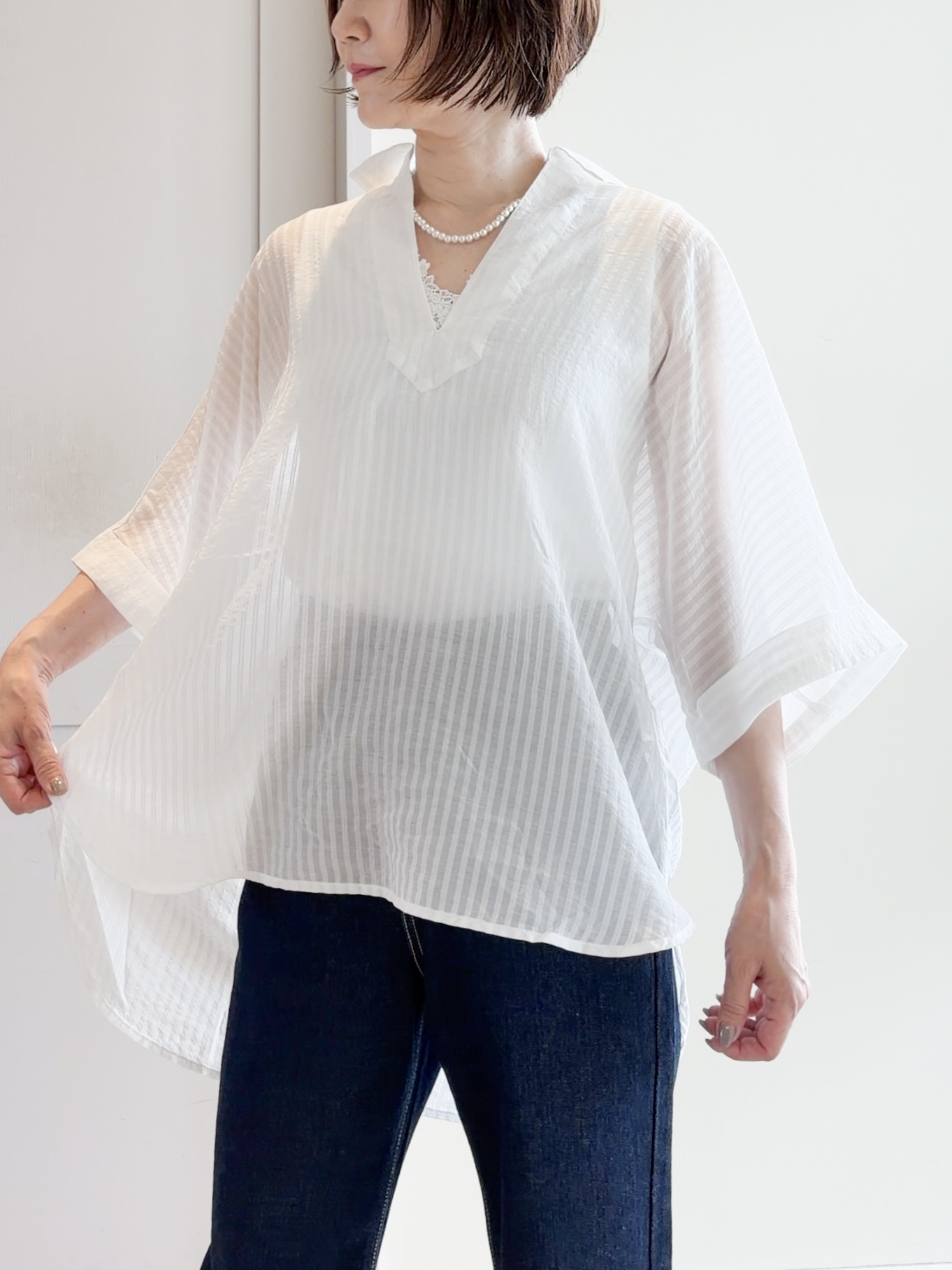 yamakoさんの「grove｜【洗濯機◎・体型カバー】ON/OFF使える、シアースキッパーシャツ」を使ったコーディネート
