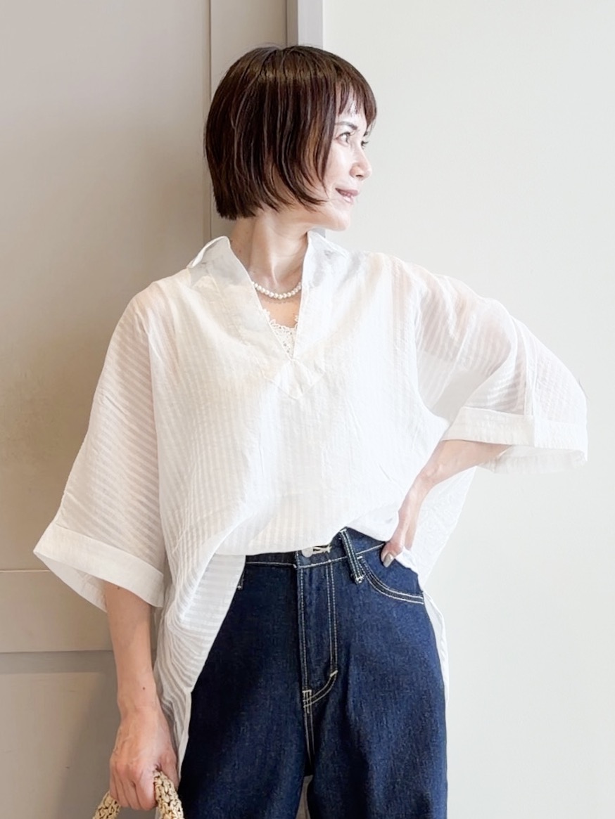 yamakoさんの「grove｜【洗濯機◎・体型カバー】ON/OFF使える、シアースキッパーシャツ」を使ったコーディネート