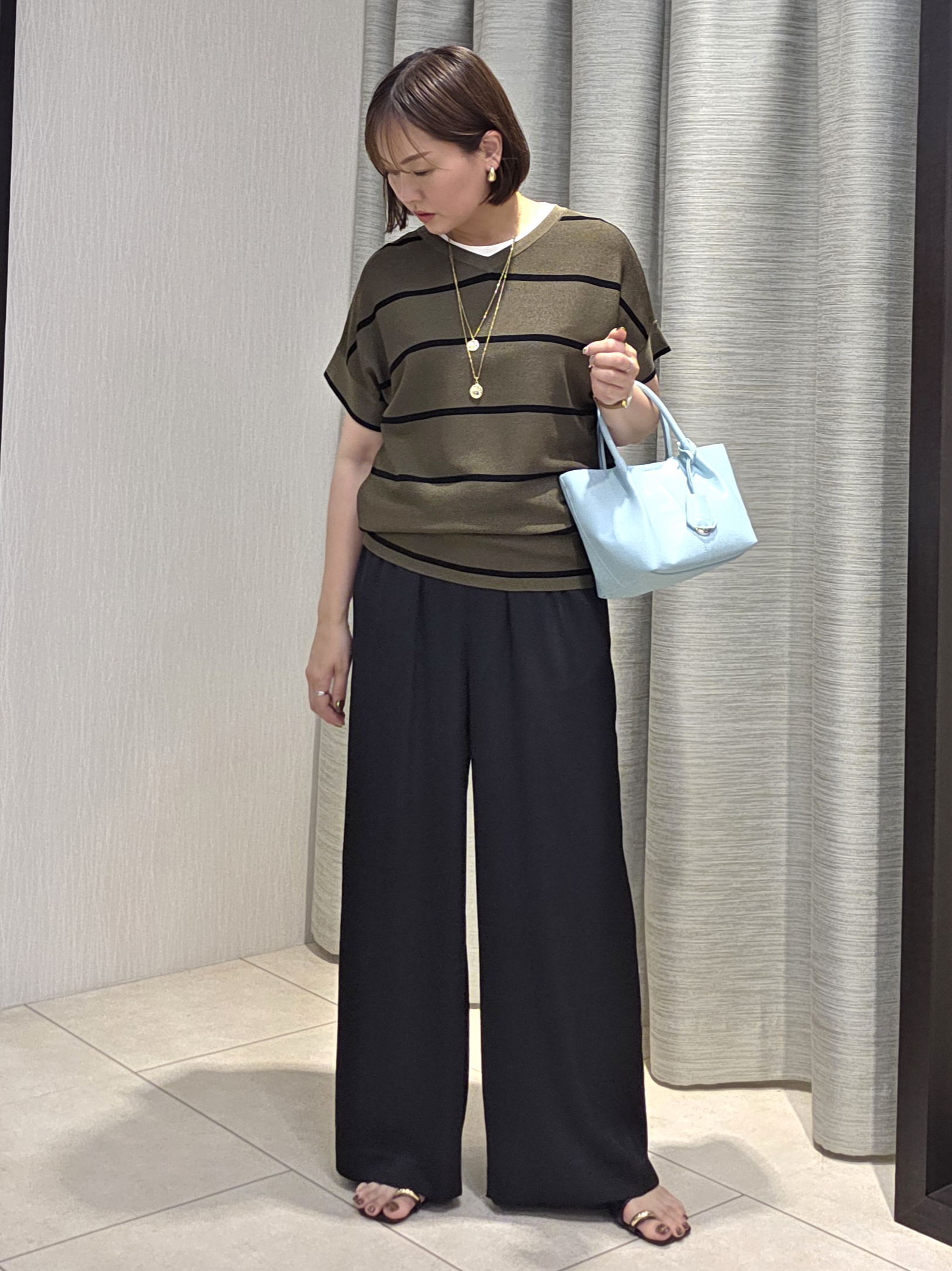 naokoさんの「UNTITLED｜【11色展開/体型カバー】前後2WAYフレンチスリーブニット」を使ったコーディネート