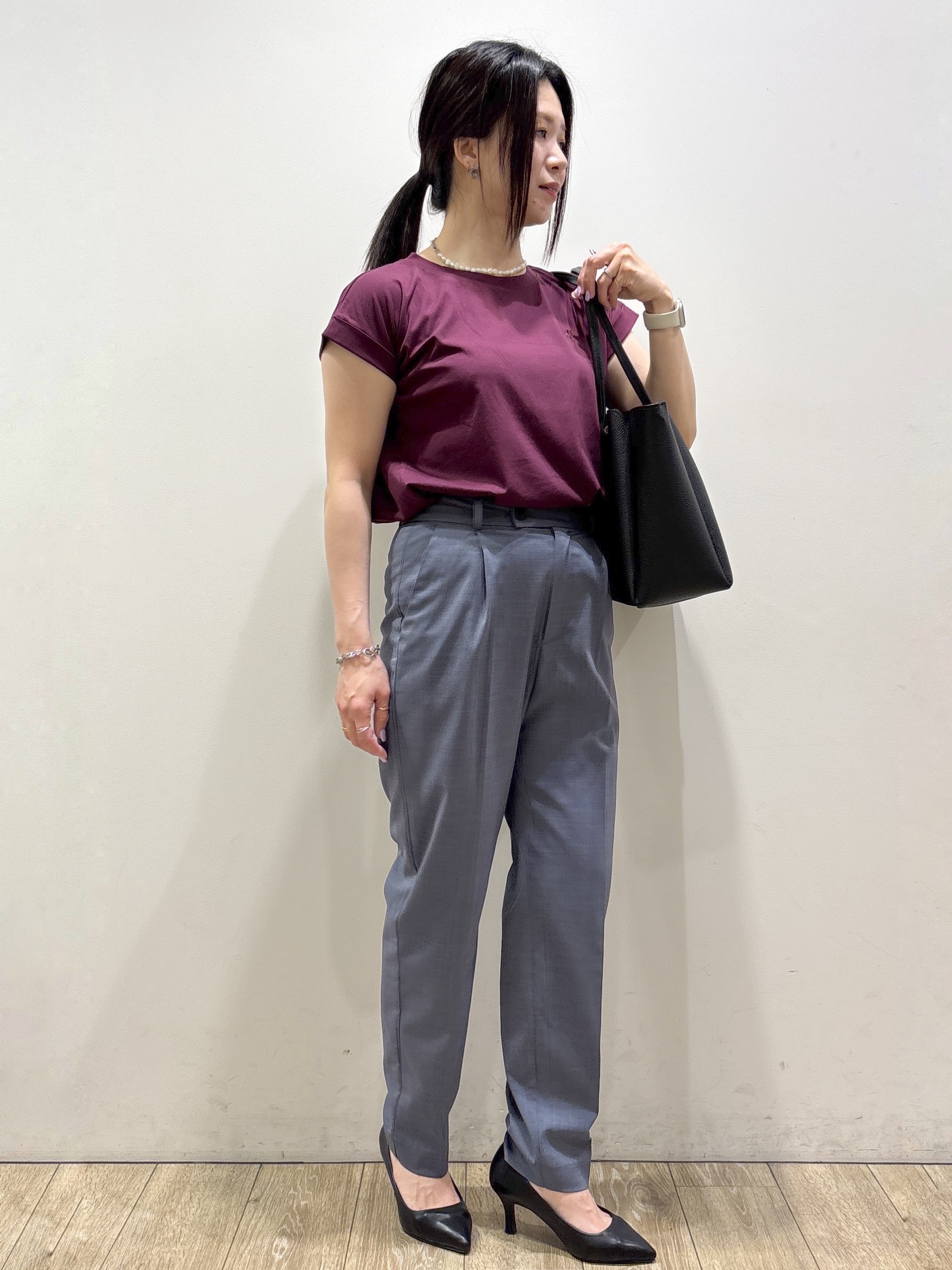 mameさんの「index｜【接触冷感／UV】ワンポイント刺繍Tシャツ《7col／XS~3L／洗濯機OK》」を使ったコーディネート