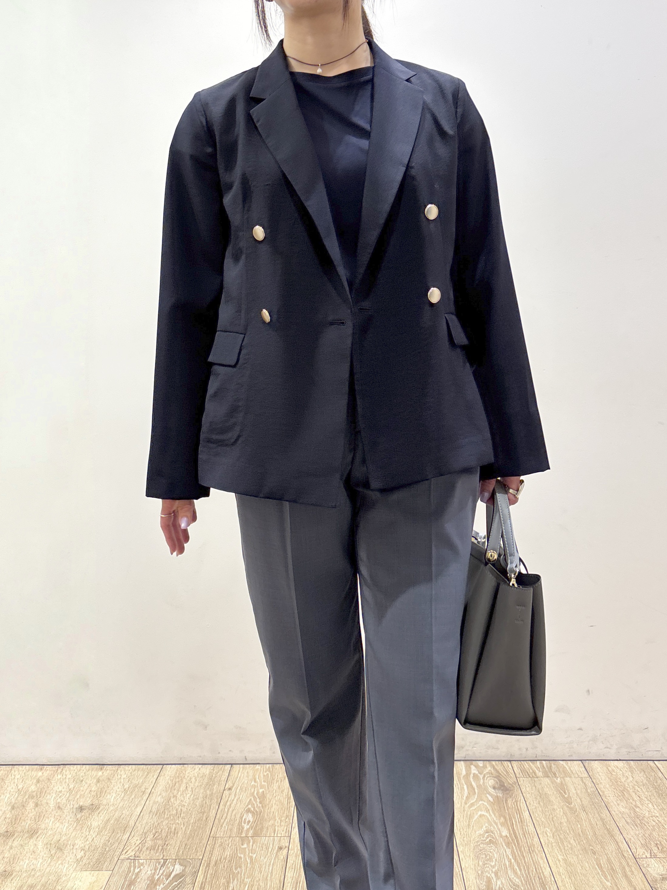 mameさんの「index｜《再入荷》ダブルブレストテーラードジャケット【接触冷感／吸水速乾／イージーアイロン／防シワ／洗濯機O」を使ったコーディネート