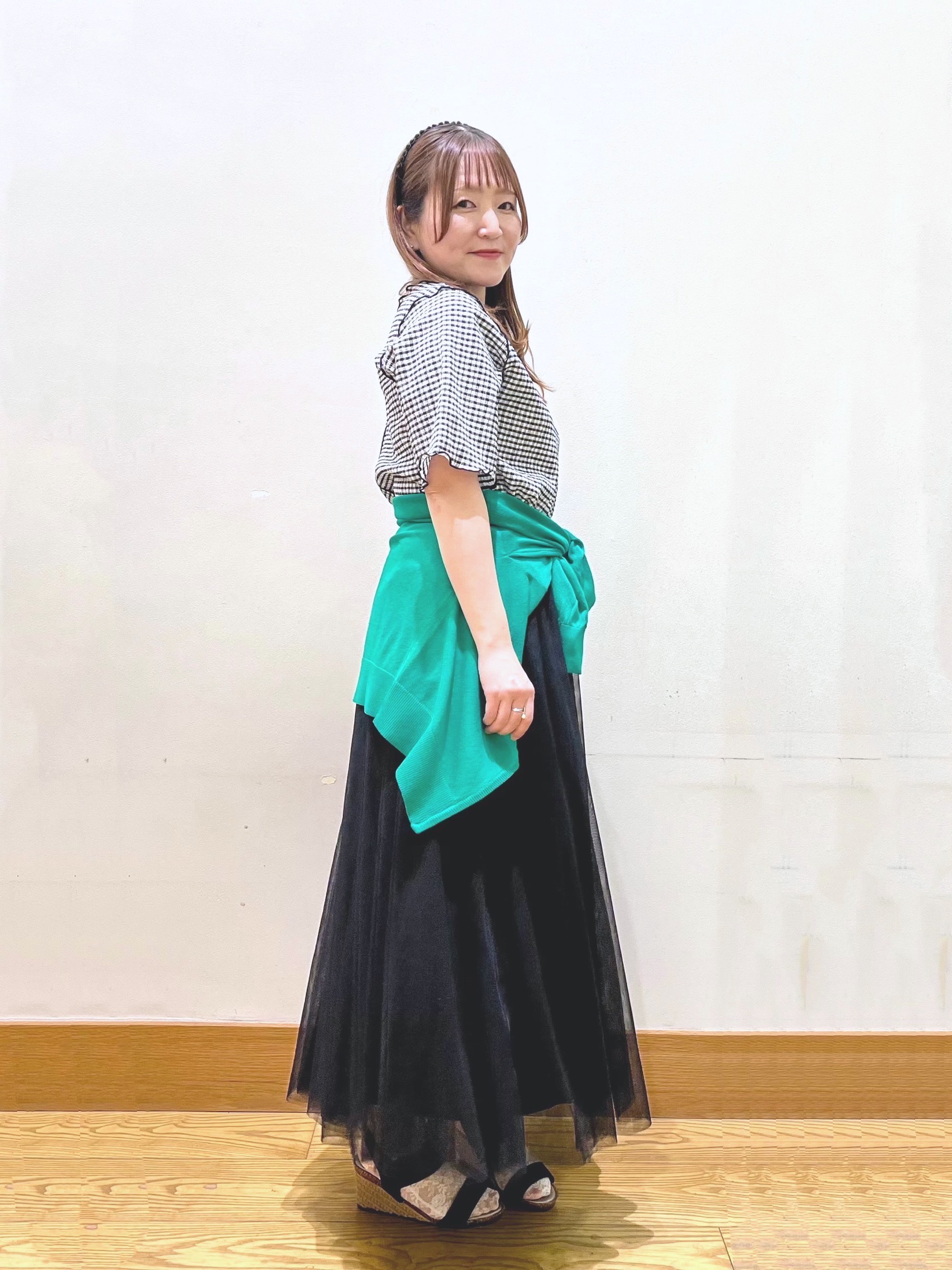 ゆっきーさんの「SHOO･LA･RUE｜カット楊柳ギンガムメローT」を使ったコーディネート