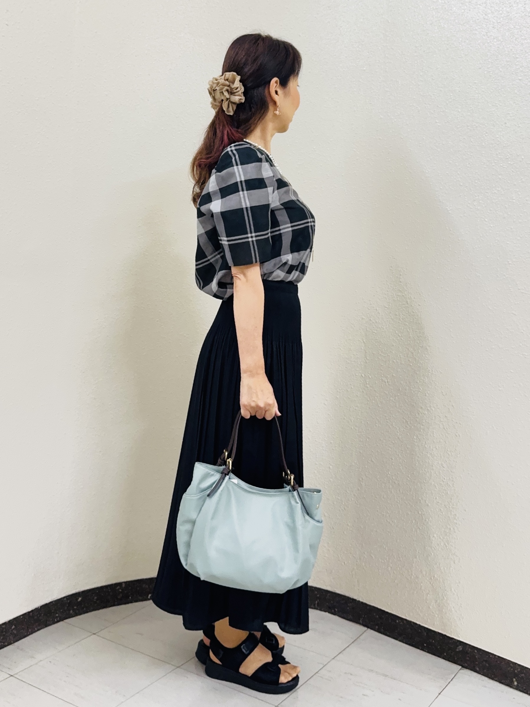 ⭐︎Eimi⭐︎さんの「Reflect｜【セットアップ／手洗い可】チェック柄パフスリーブブラウス」を使ったコーディネート