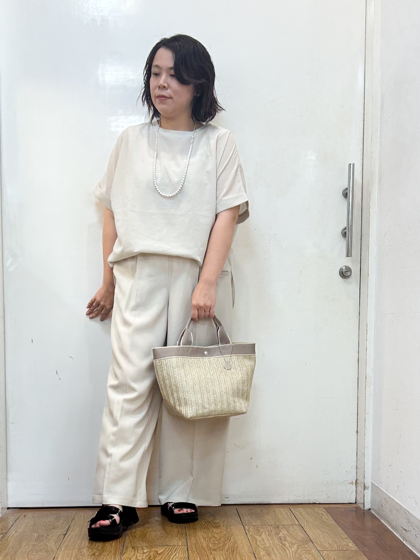 haruさんの「SHOO･LA･RUE｜【さらり快適/洗濯機可/S-LL】シアーラメカーディガン」を使ったコーディネート