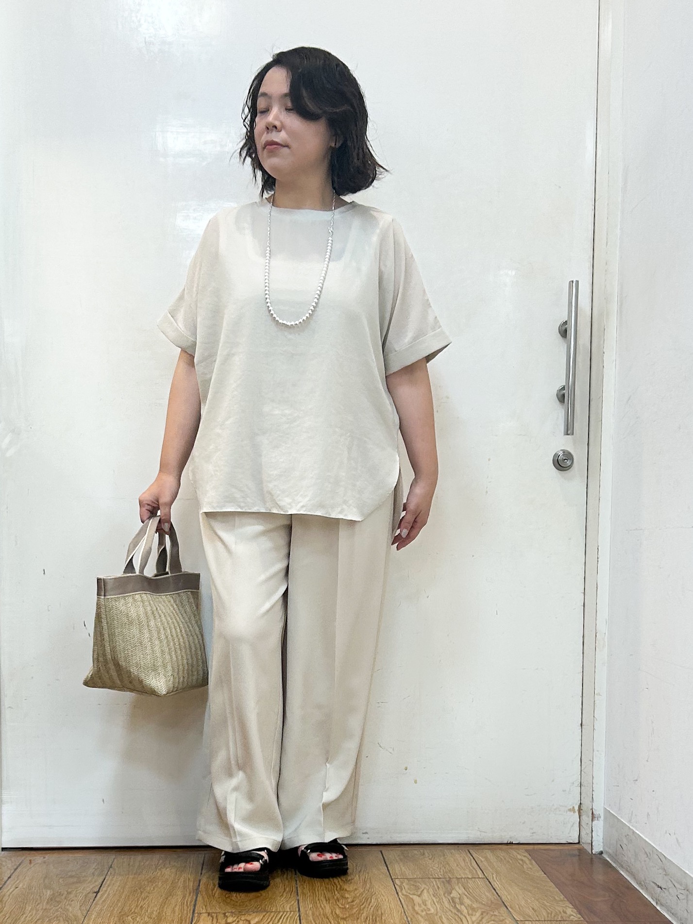 haruさんの「SHOO･LA･RUE｜【さらり快適/洗濯機可/S-LL】シアーラメカーディガン」を使ったコーディネート