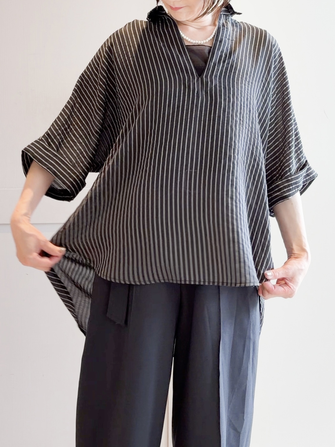 yamakoさんの「grove｜【洗濯機◎・体型カバー】ON/OFF使える、シアースキッパーシャツ」を使ったコーディネート