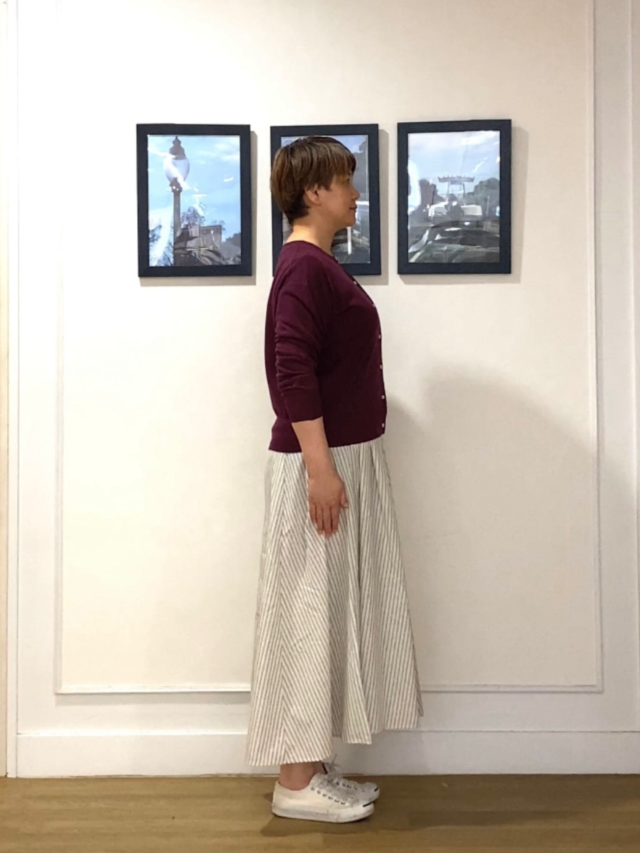 Hiroさんの「Dessin｜【セットアップ可/洗える】先染めストライプフレアスカート」を使ったコーディネート
