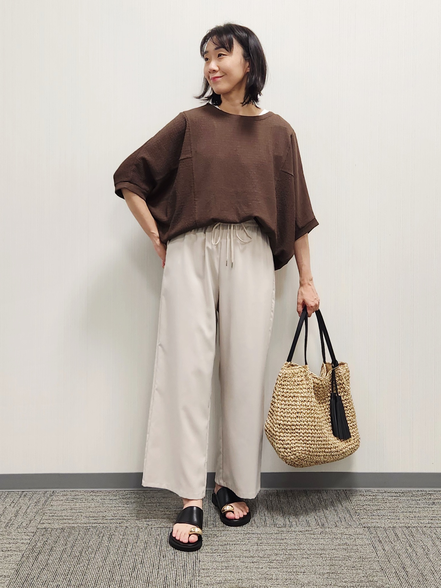 naraさんの「Dessin｜シュリンクジャージ カットソー」を使ったコーディネート