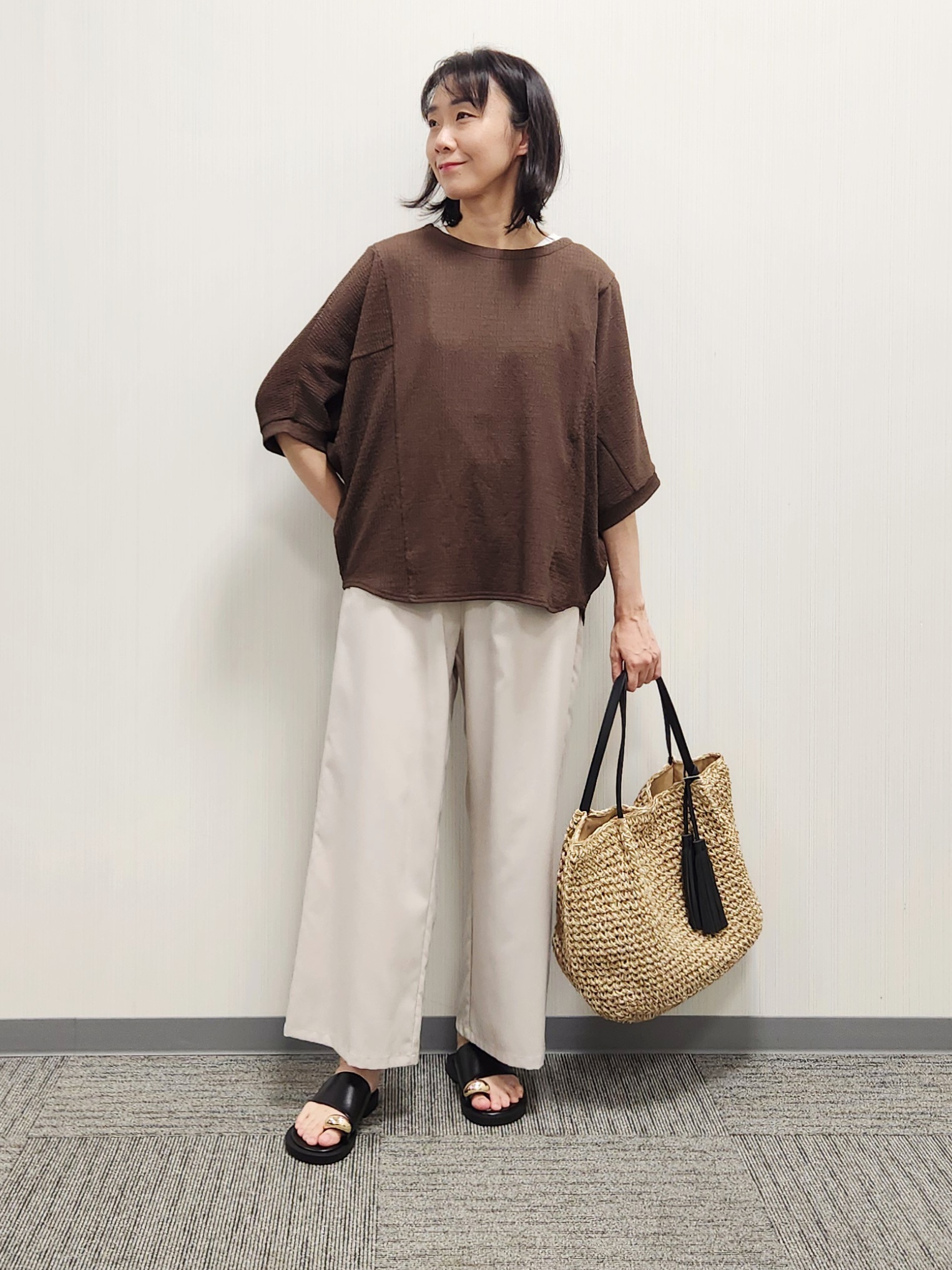 naraさんの「Dessin｜シュリンクジャージ カットソー」を使ったコーディネート