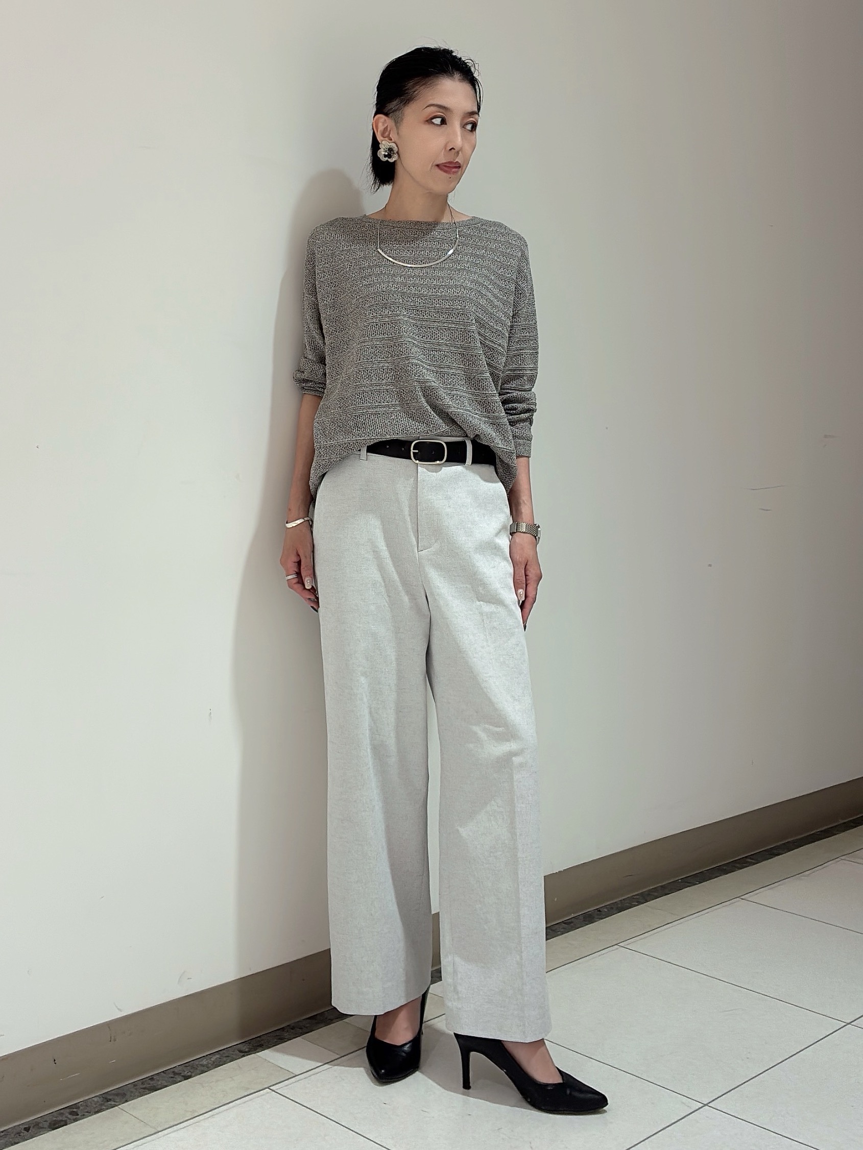 環さんの「UNTITLED｜メッシュ柄ボーダーニット」を使ったコーディネート