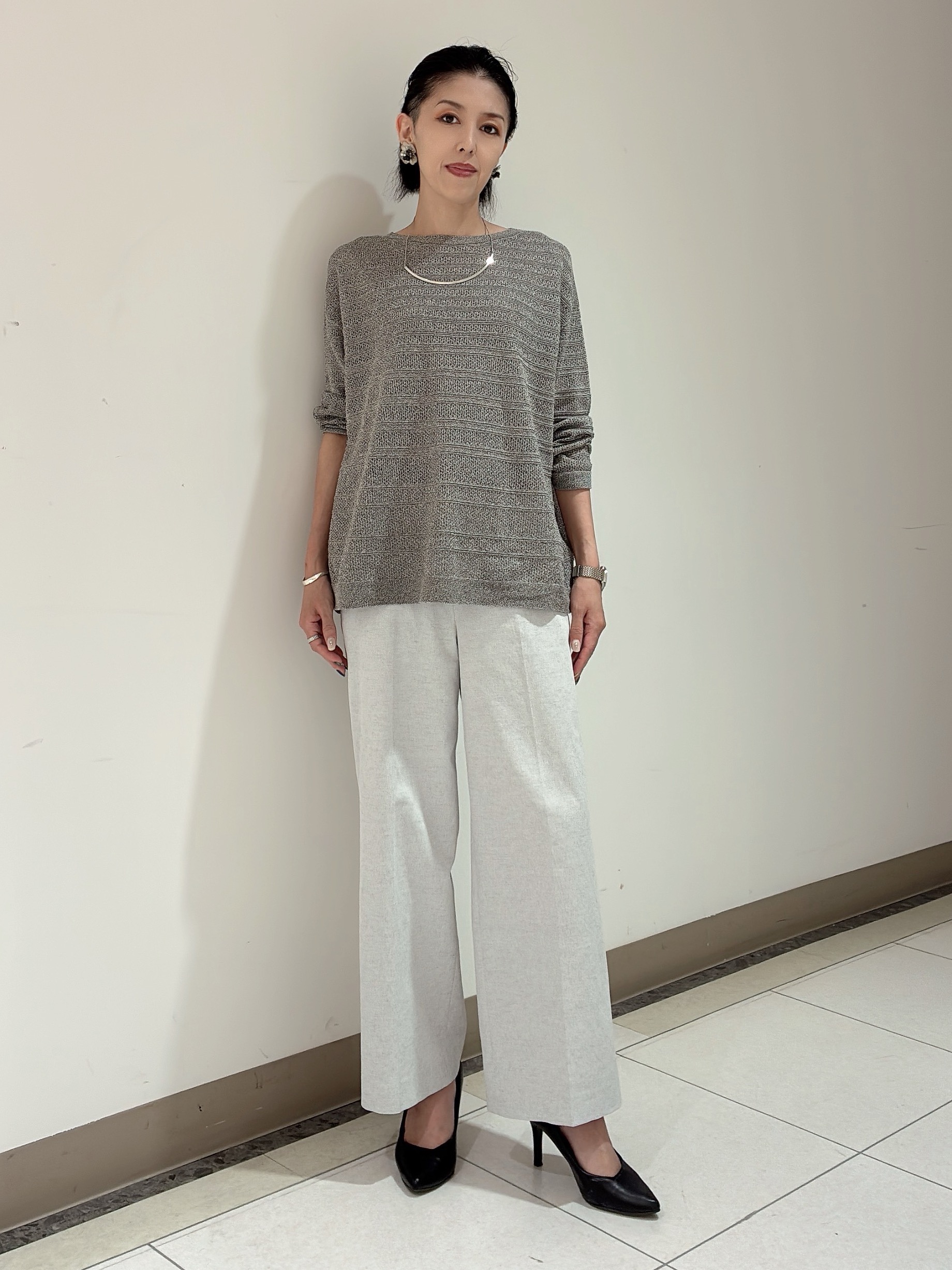 環さんの「UNTITLED｜メッシュ柄ボーダーニット」を使ったコーディネート