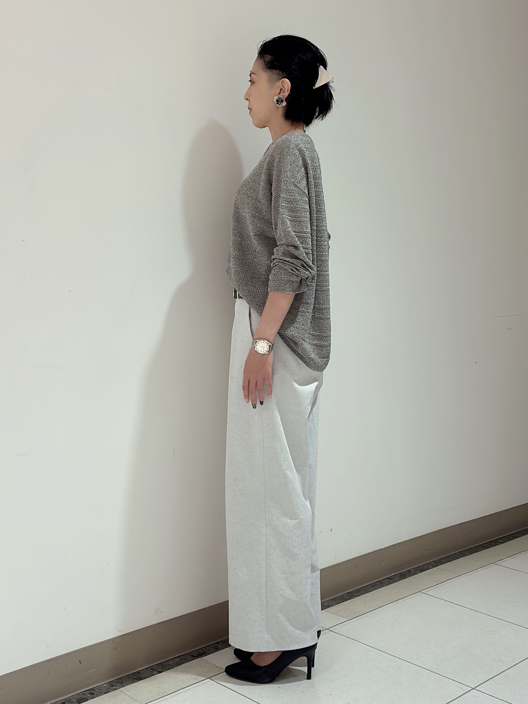 環さんの「UNTITLED｜メッシュ柄ボーダーニット」を使ったコーディネート