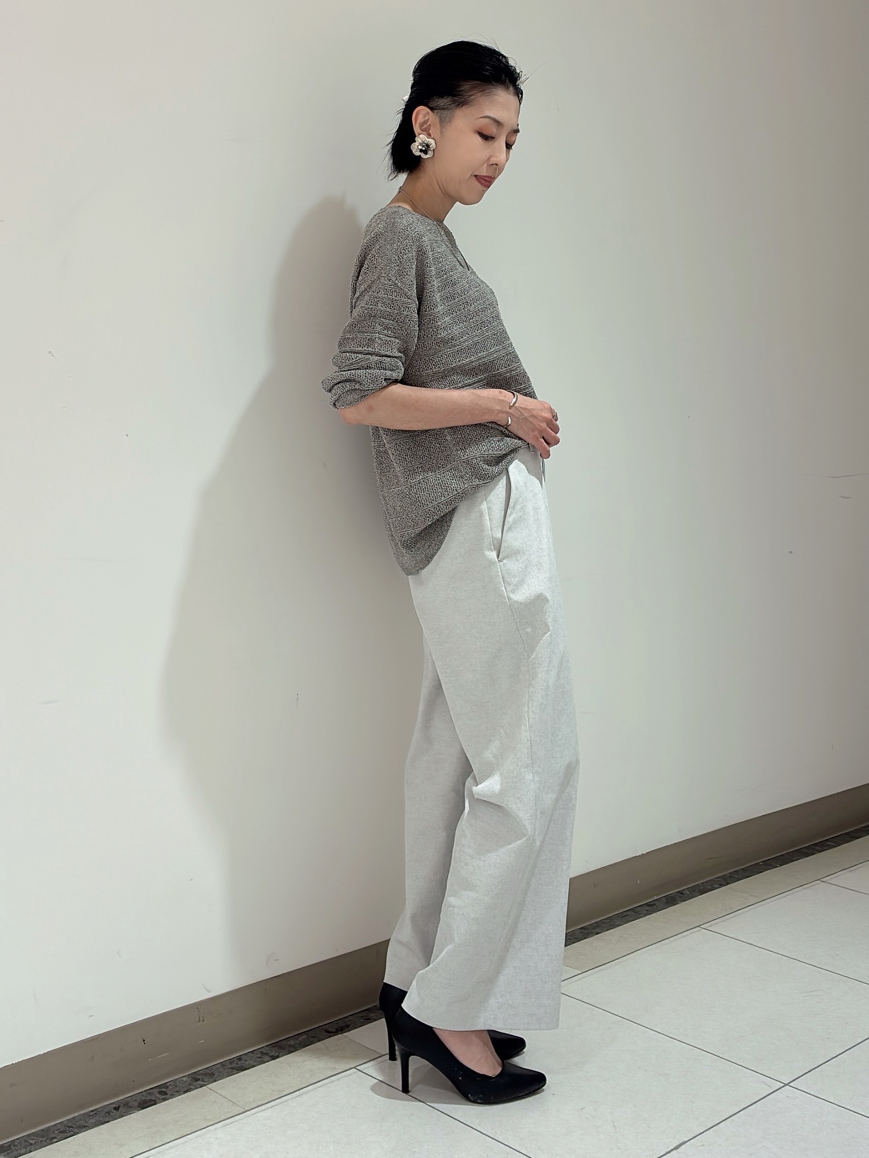 環さんの「UNTITLED｜メッシュ柄ボーダーニット」を使ったコーディネート