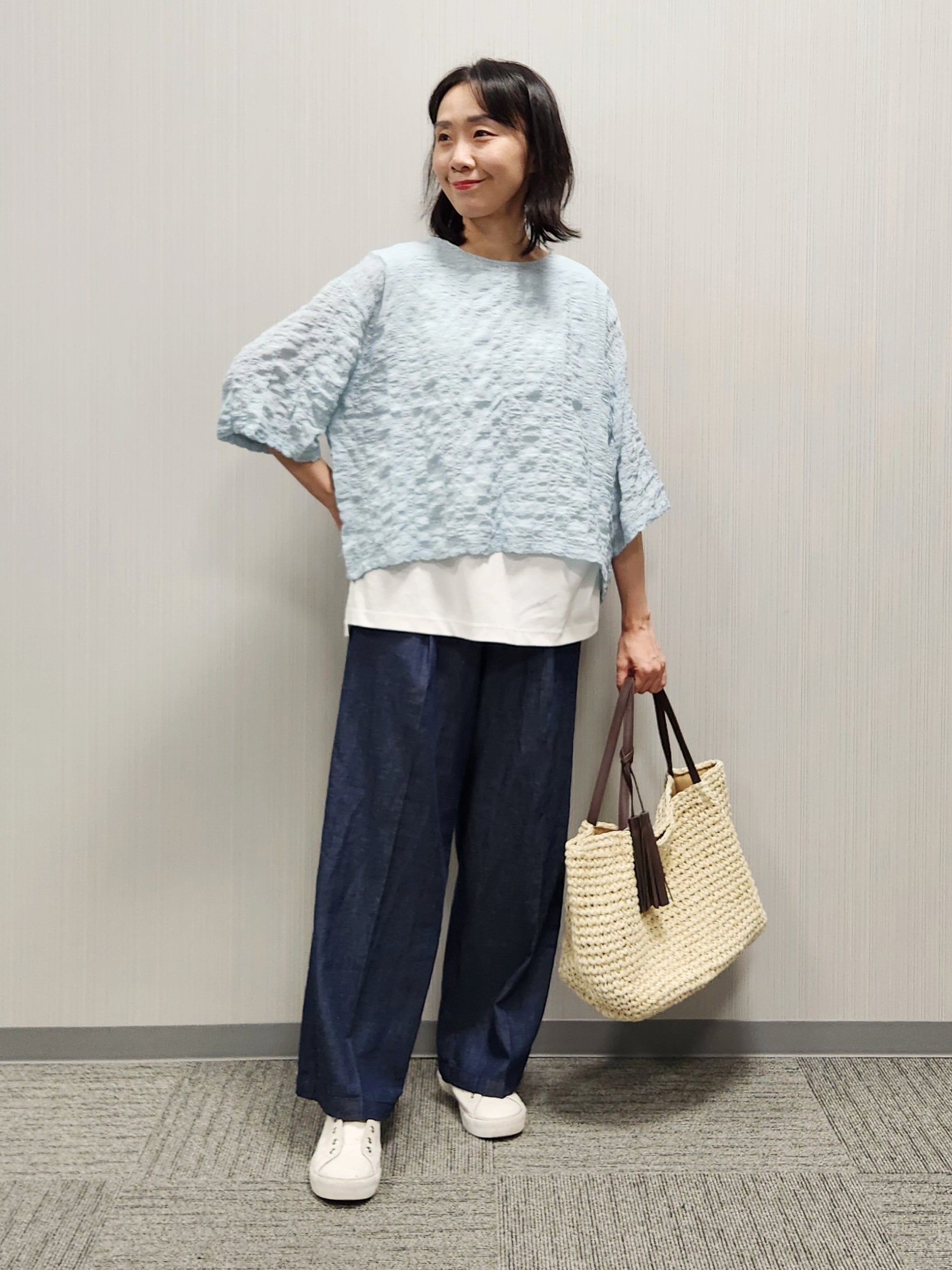 naraさんの「Dessin｜【マシンウォッシャブル】エアリーシアー 5分袖プルオーバーシャツ」を使ったコーディネート
