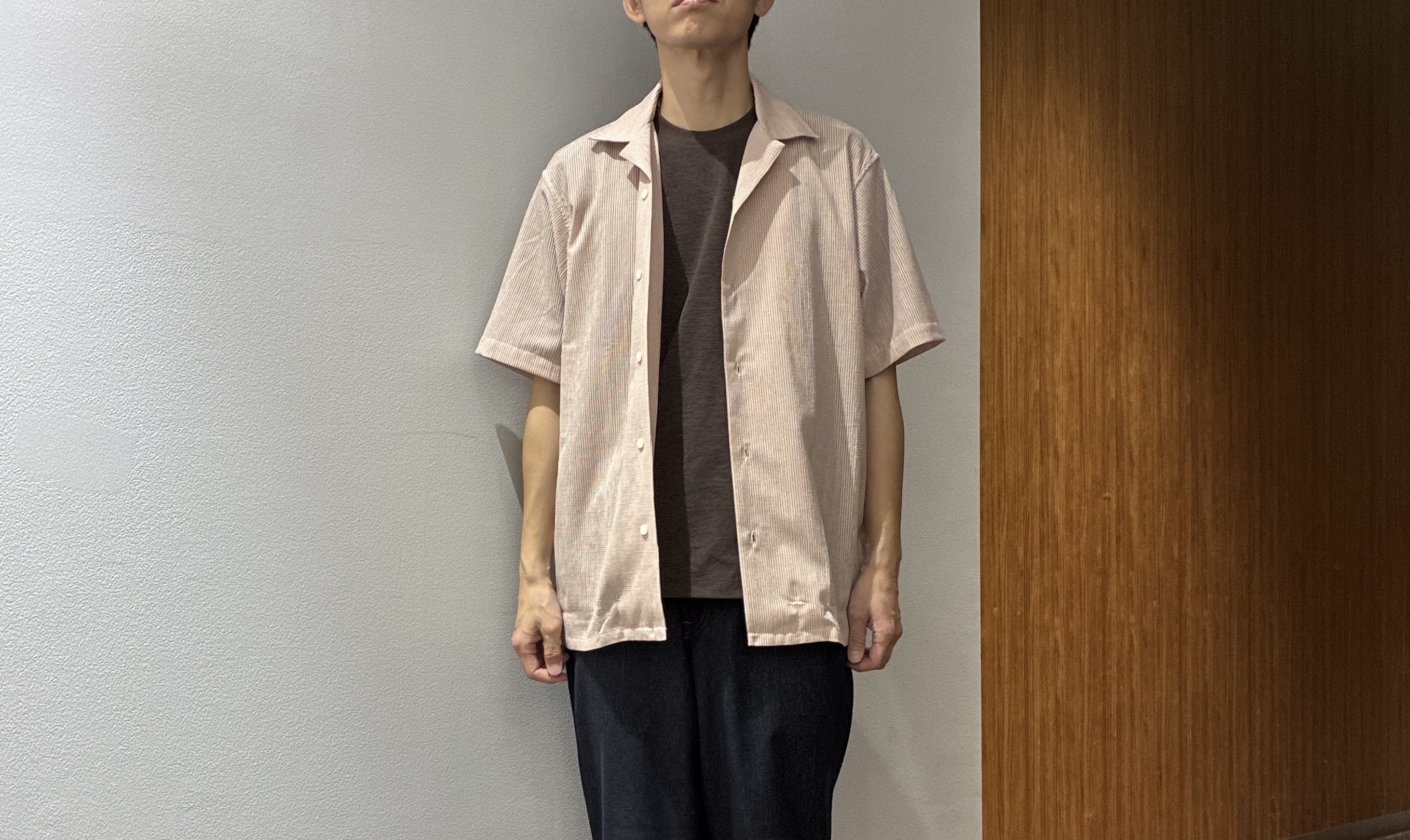 わいずみさんの「TAKEO KIKUCHI｜【通気性】トリコットサッカー オープンカラー シャツ」を使ったコーディネート