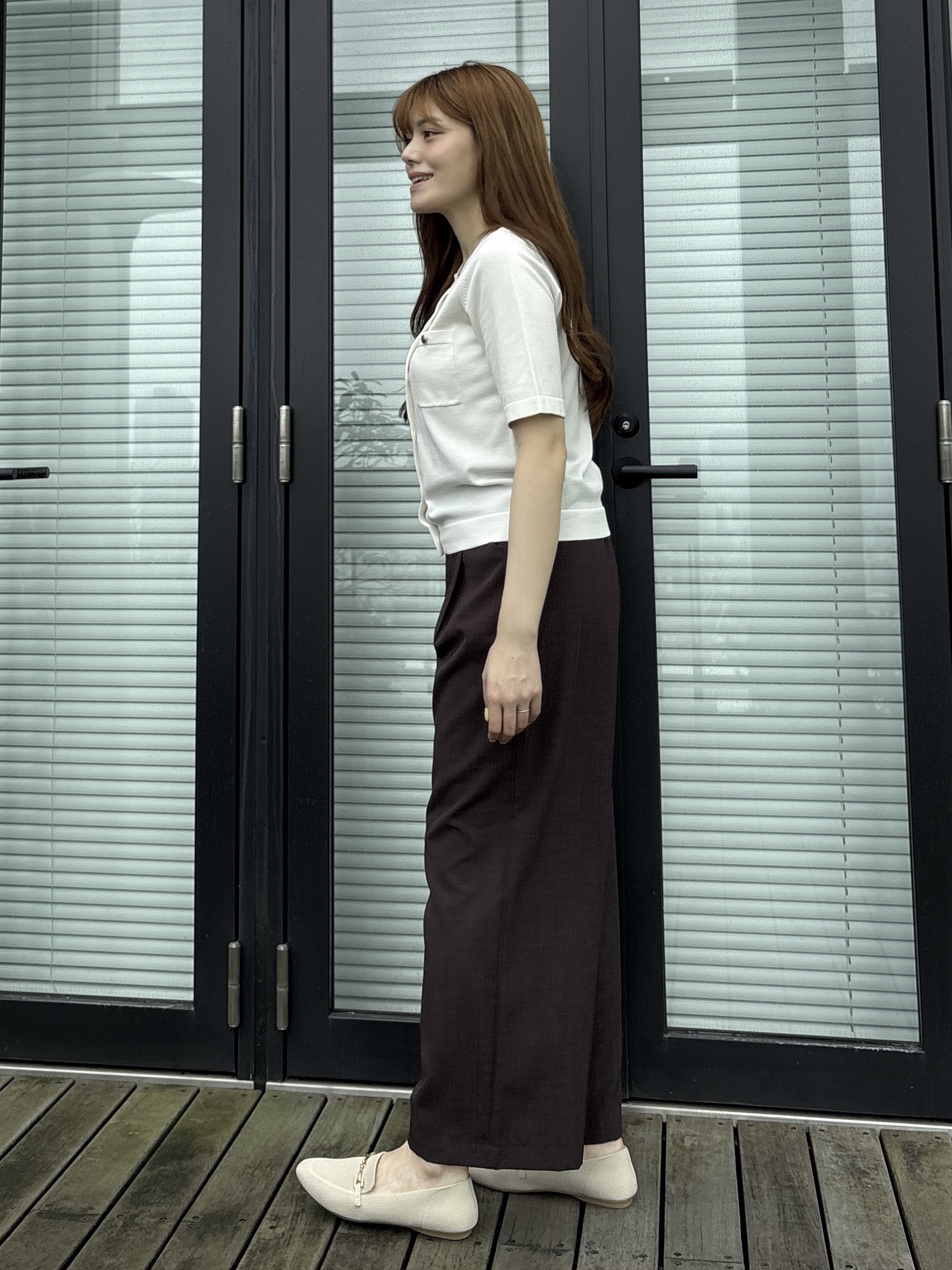 sayaさんの「grove｜【ひんやり・ウエストゴム】きれいも機能も叶える、リネンライクワイドパンツ」を使ったコーディネート