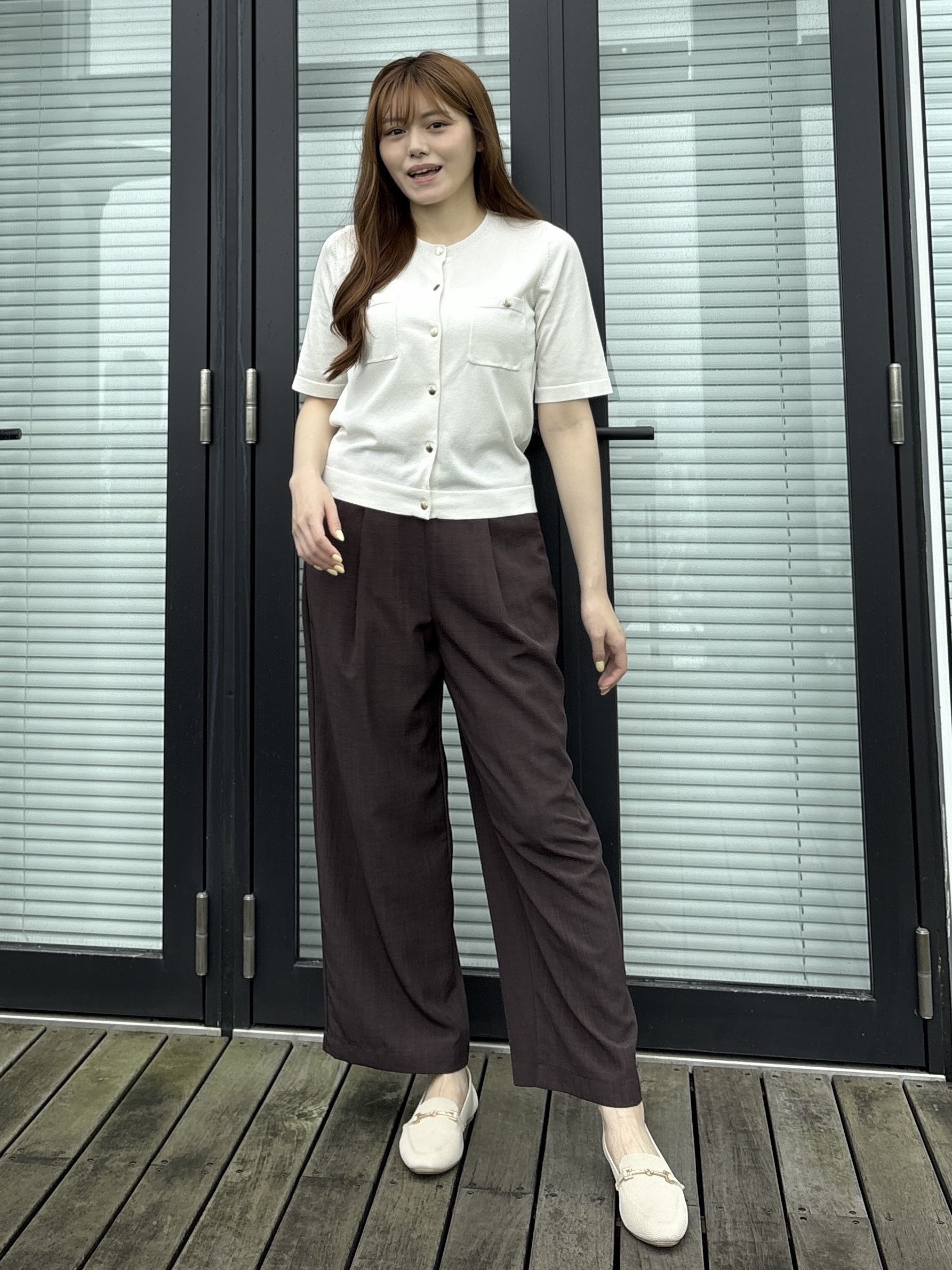 sayaさんの「grove｜【ひんやり・ウエストゴム】きれいも機能も叶える、リネンライクワイドパンツ」を使ったコーディネート