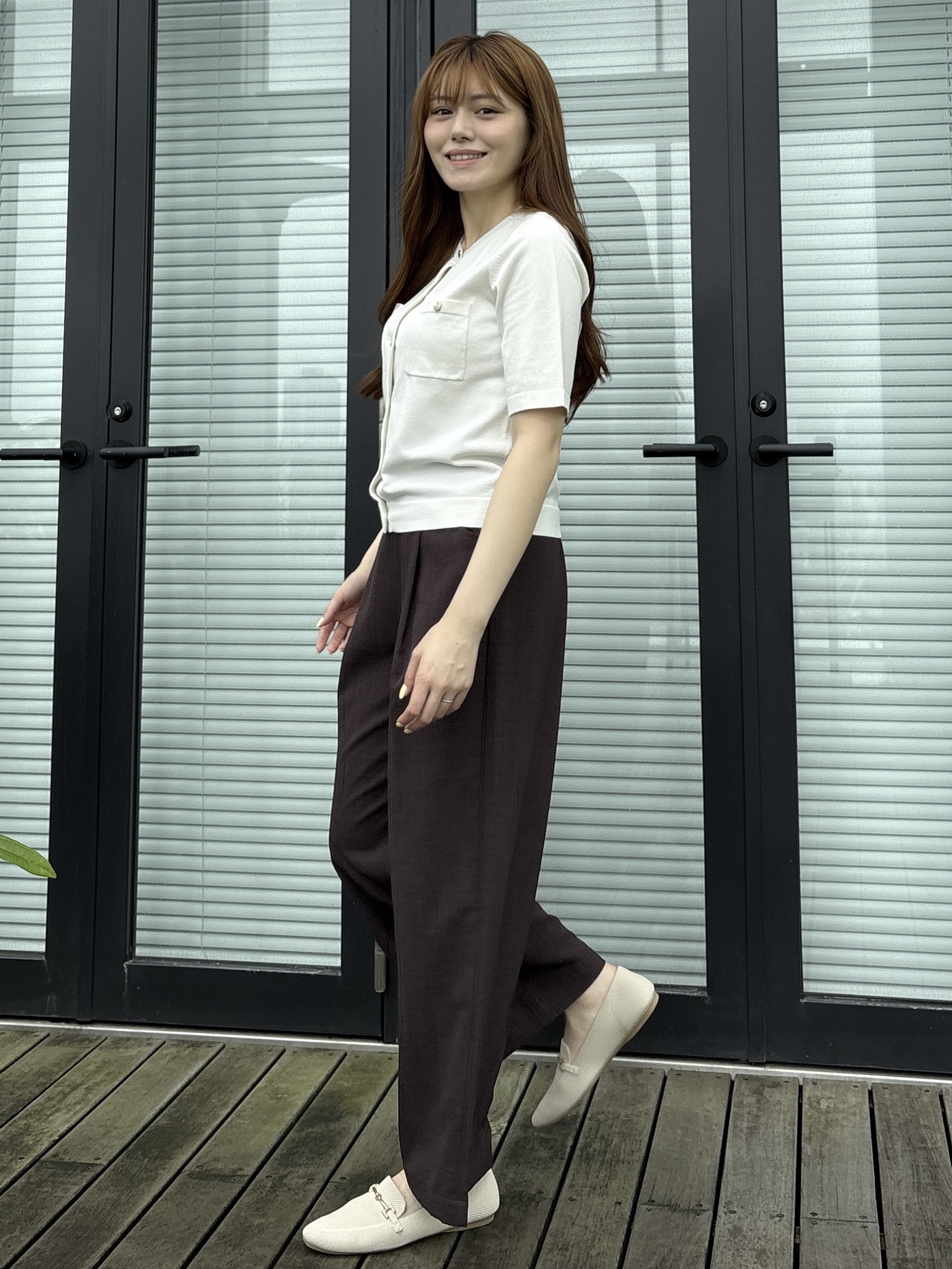 sayaさんの「grove｜【ひんやり・ウエストゴム】きれいも機能も叶える、リネンライクワイドパンツ」を使ったコーディネート