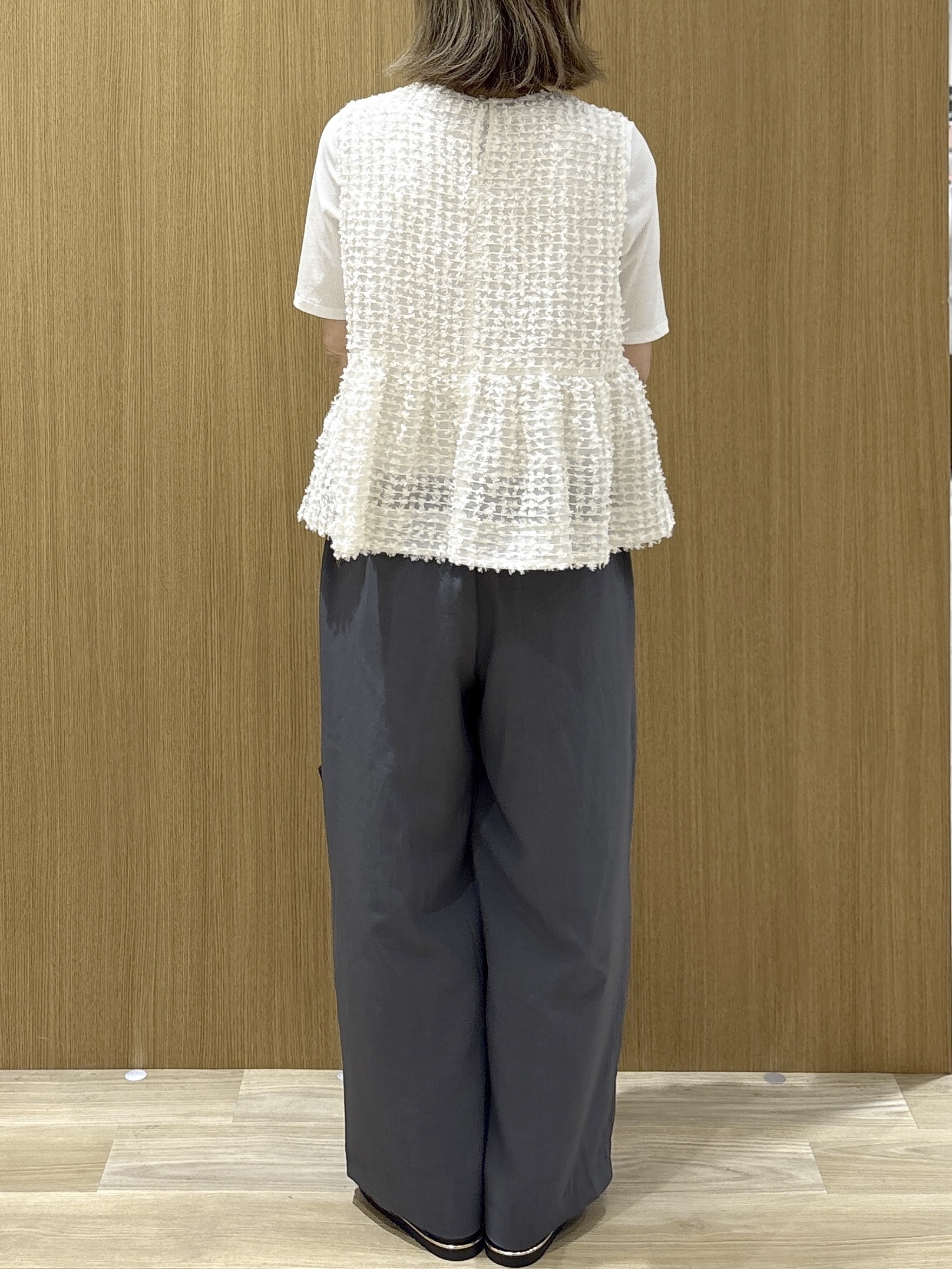 たけねぇさんの「OPAQUE.CLIP｜フリンジジャカード ペプラムブラウス【洗濯機OK】」を使ったコーディネート