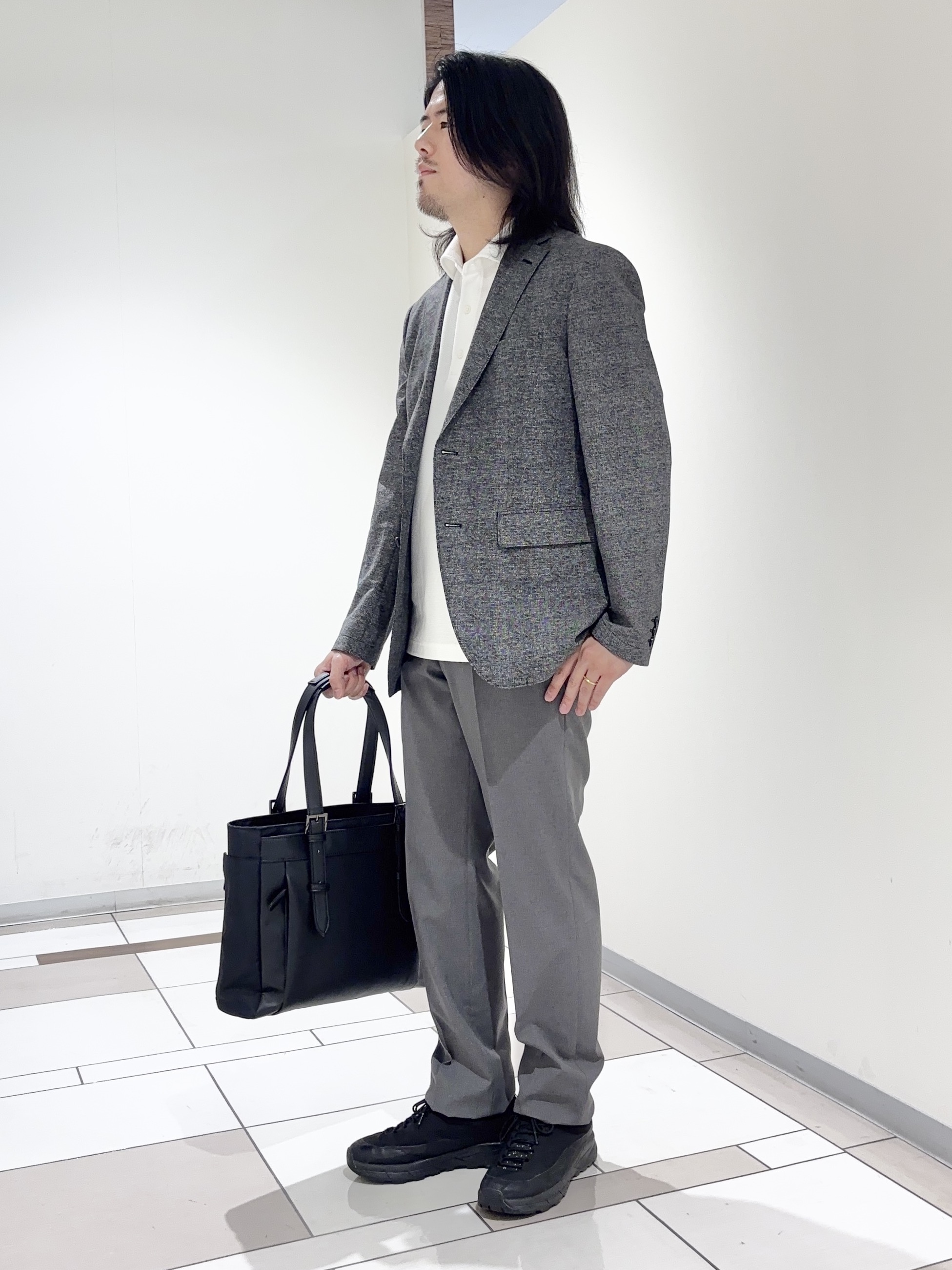 及川さんの「TAKEO KIKUCHI｜【抗菌防臭】COOL DOTS（R）ドビープリント ジャケット」を使ったコーディネート