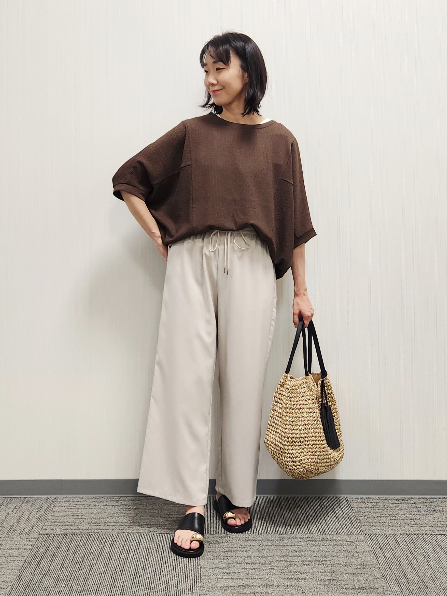naraさんの「Dessin｜シュリンクジャージ カットソー」を使ったコーディネート