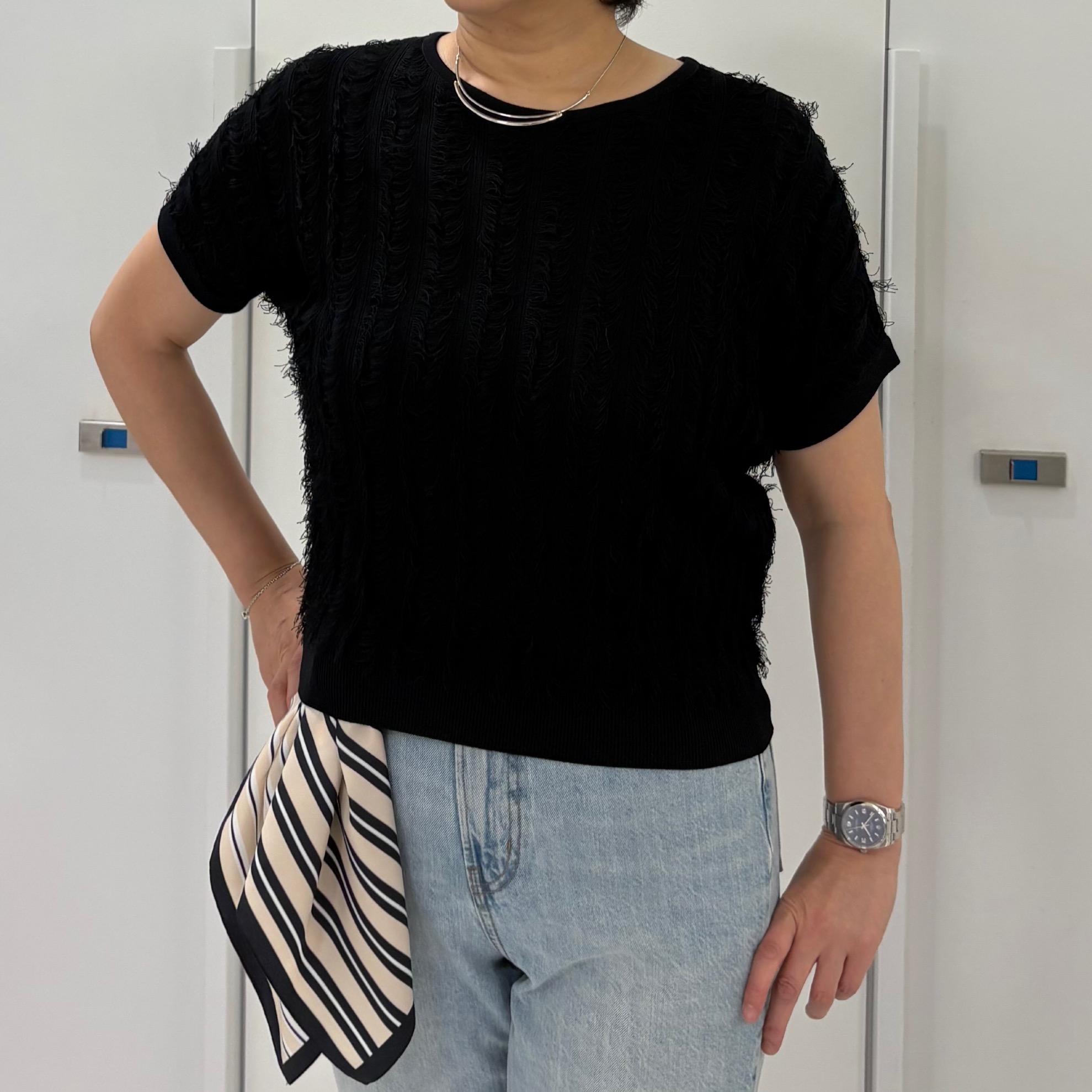 hIさんの「COUP DE CHANCE｜【手洗い可】フリンジニットトップス」を使ったコーディネート