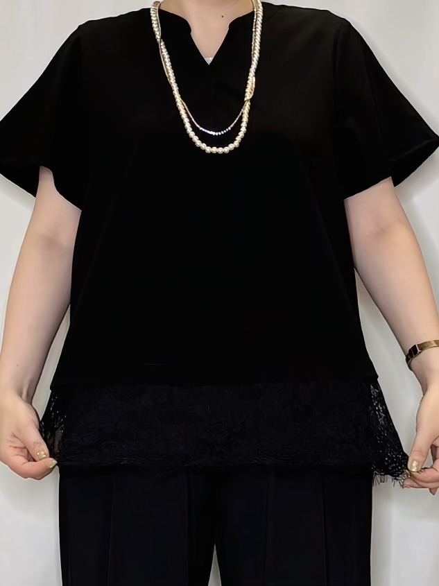 たみさんの「SHOO･LA･RUE｜【S-LL/洗濯機可】軽凛(かろりん)ひんやり スキッパー裾レースブラウス」を使ったコーディネート