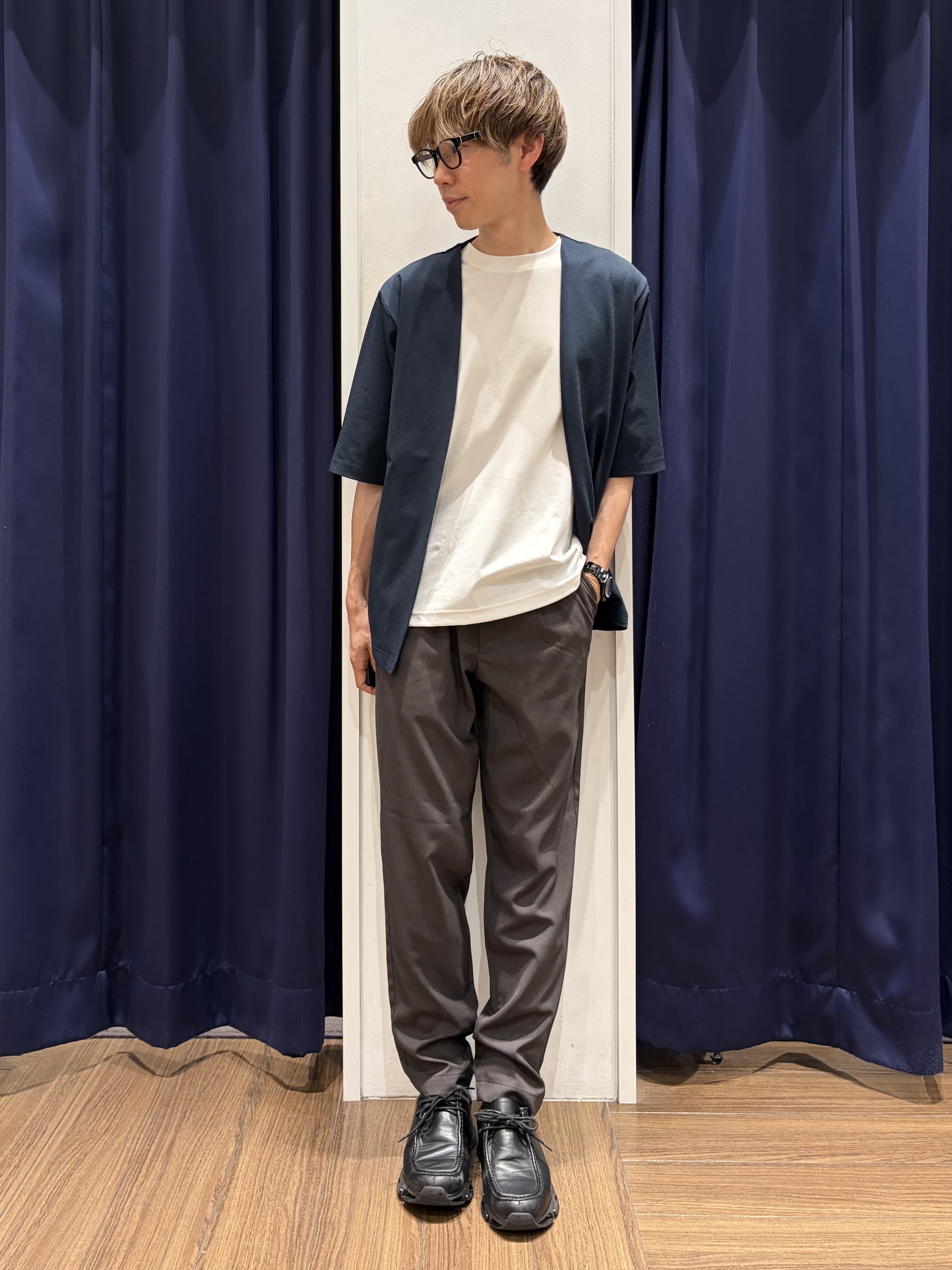 つーじーさんの「THE SHOP TK｜メッシュ五分袖カーディガン＋半袖Tシャツ セットアイテム 洗濯機OK」を使ったコーディネート
