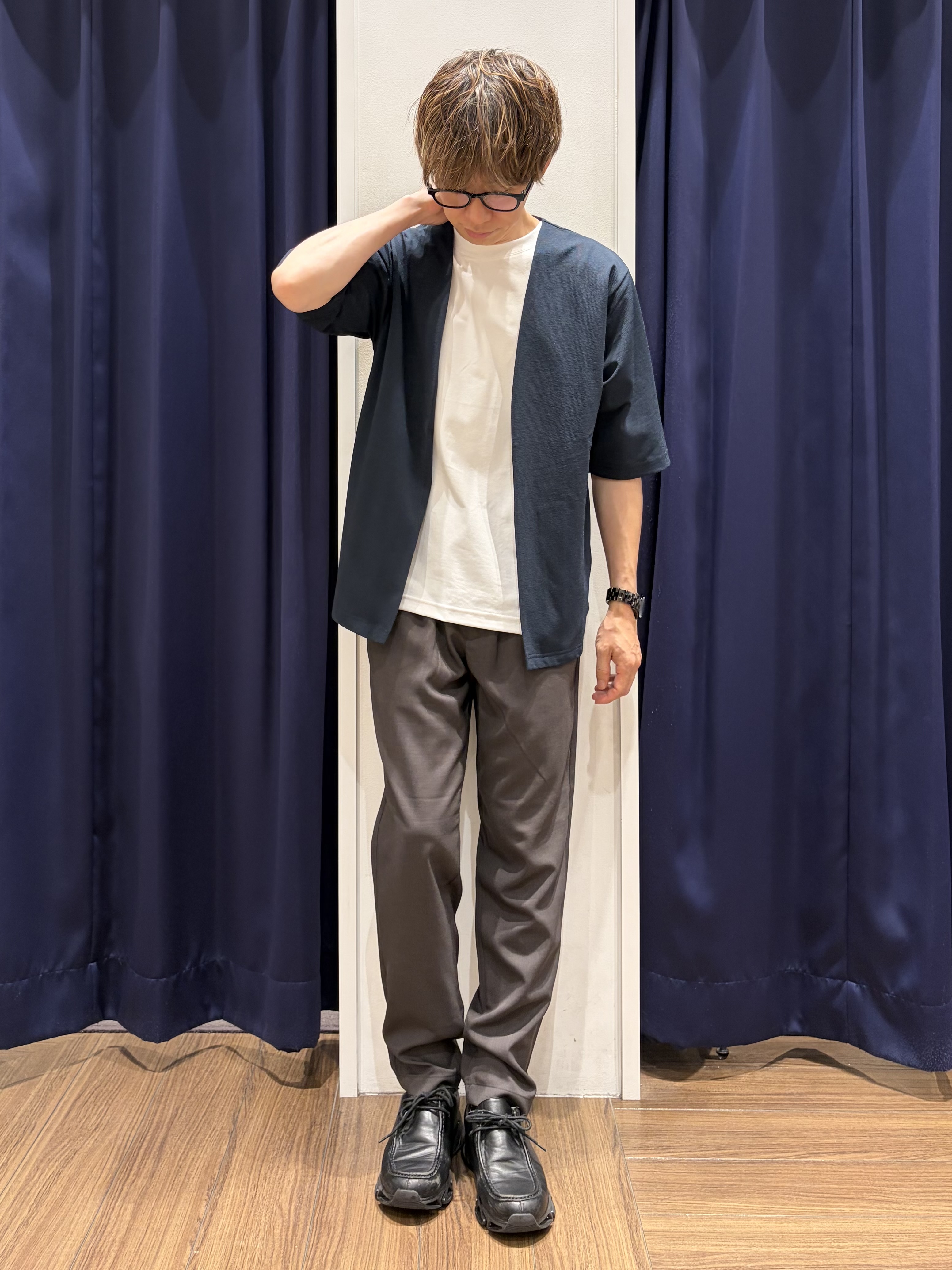 つーじーさんの「THE SHOP TK｜メッシュ五分袖カーディガン＋半袖Tシャツ セットアイテム 洗濯機OK」を使ったコーディネート