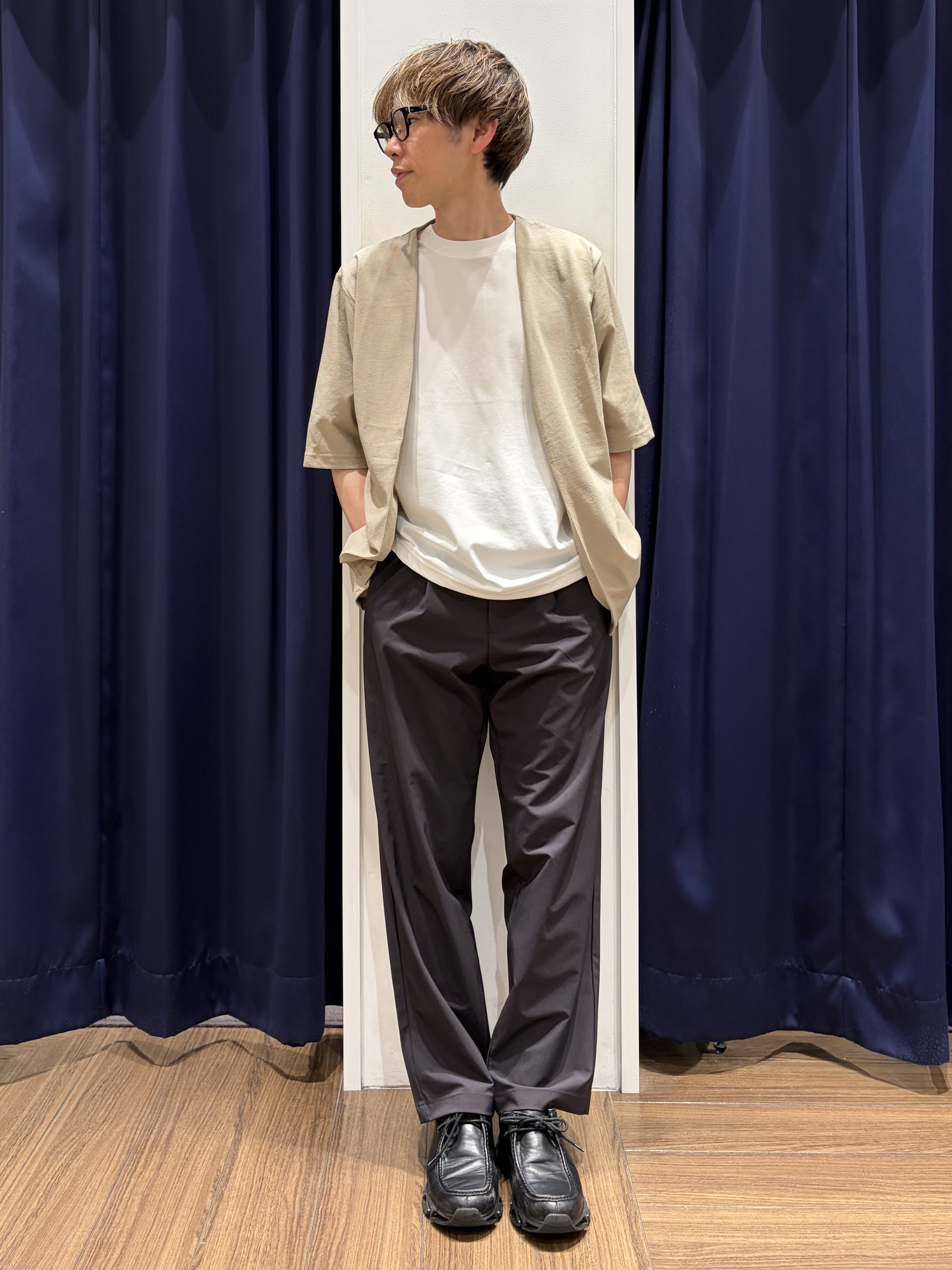 つーじーさんの「THE SHOP TK｜メッシュ五分袖カーディガン＋半袖Tシャツ セットアイテム 洗濯機OK」を使ったコーディネート