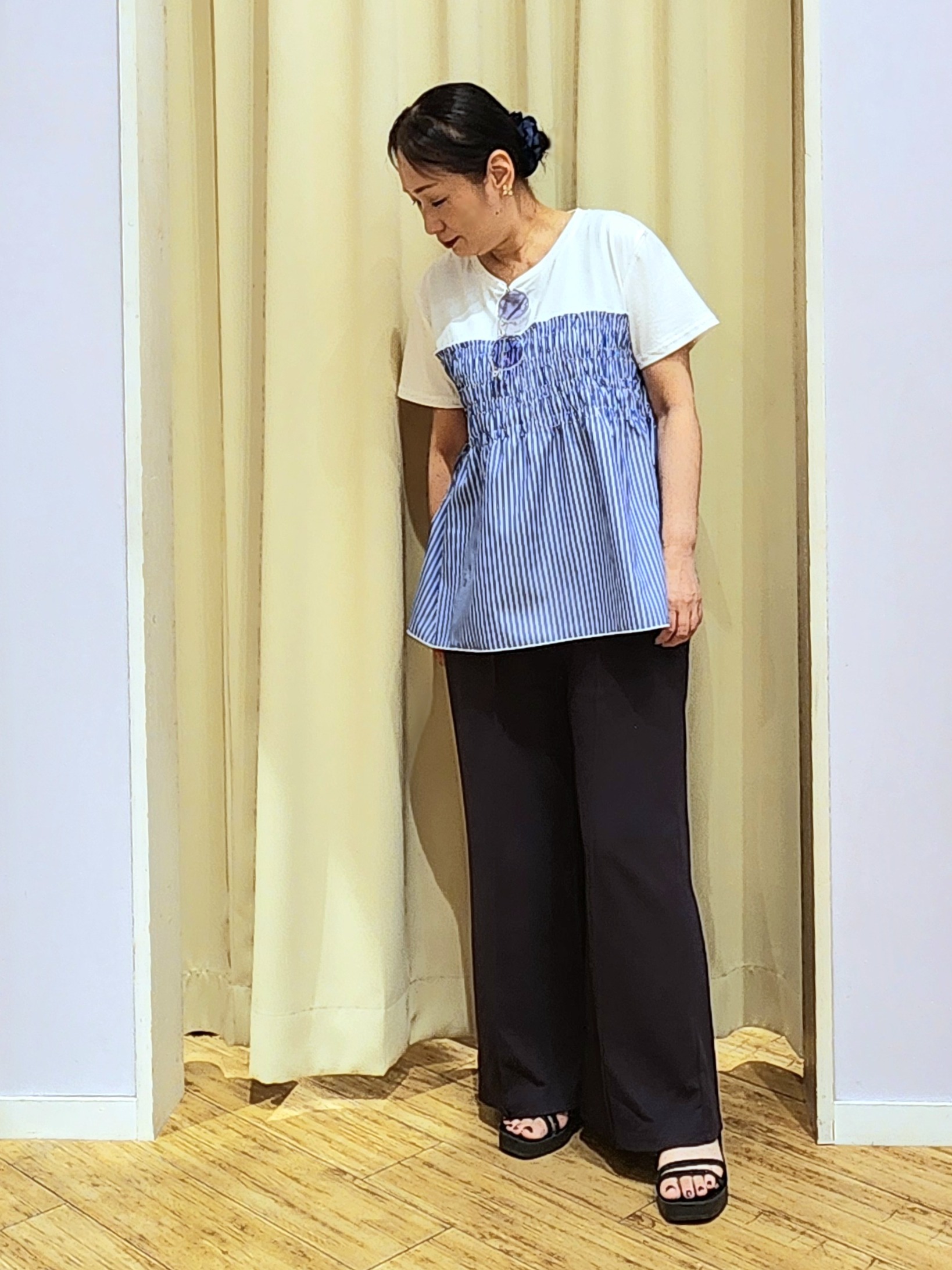 くまさんの「SHOO･LA･RUE｜【S-LL/洗濯機可】着るだけサマ見え 柄アソートビスチェ風ドッキングTシャツ」を使ったコーディネート