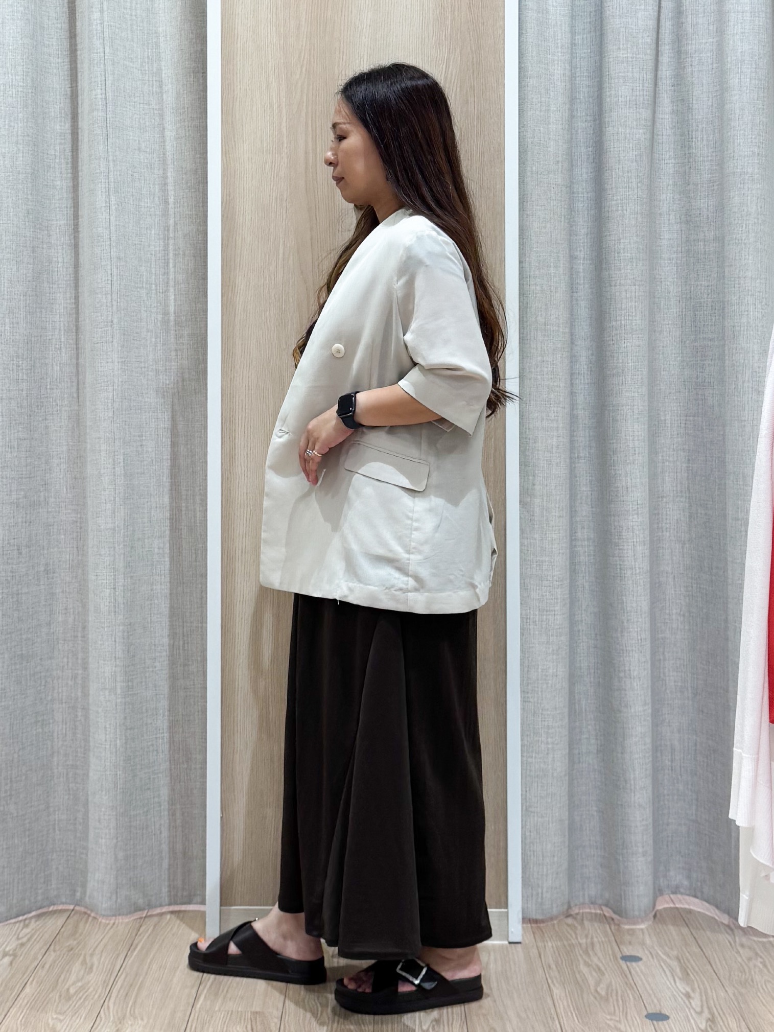 sachiさんの「grove｜【洗濯機OK/ひんやり】軽く羽織れるハーフスリーブジャケット」を使ったコーディネート