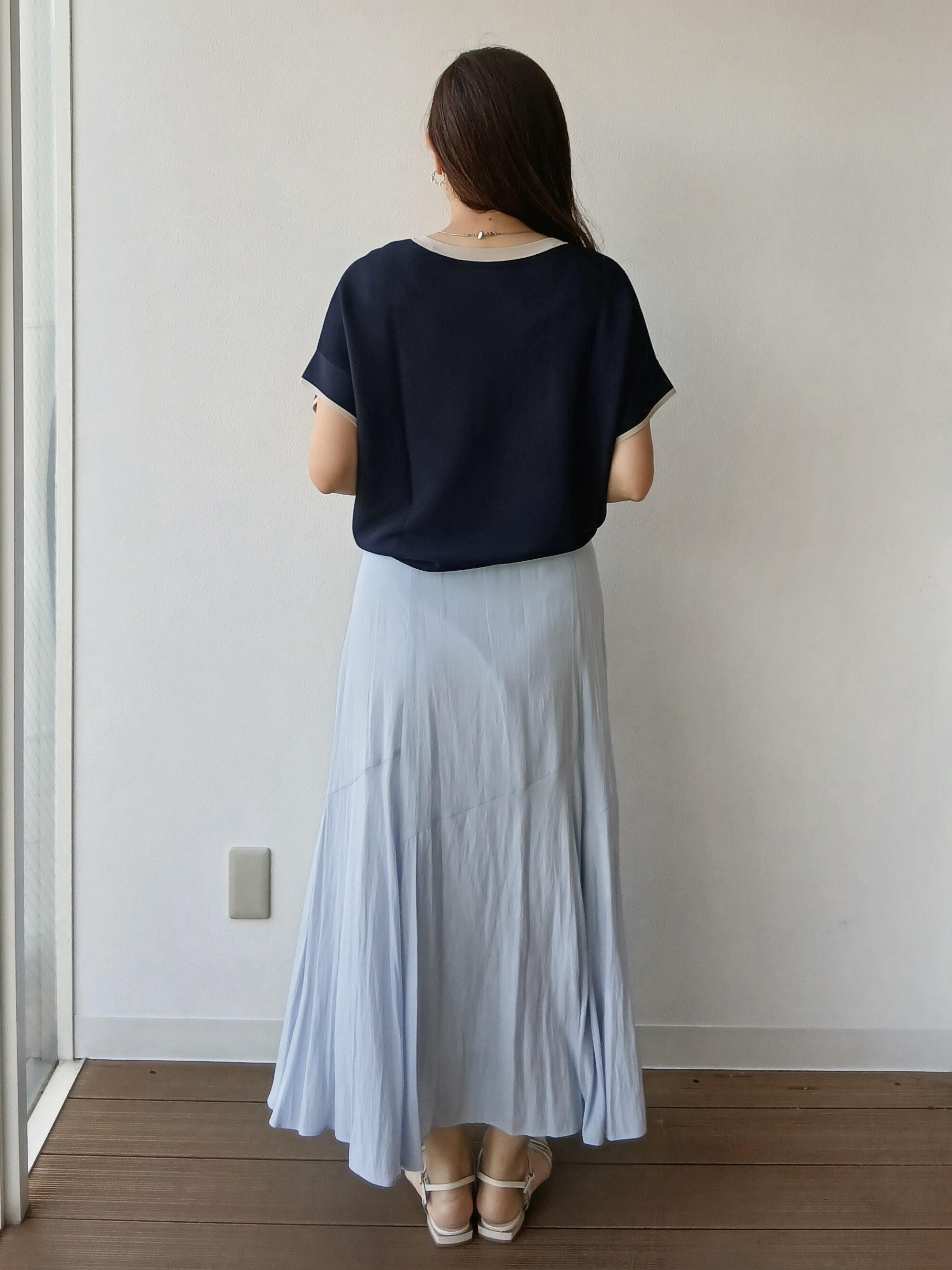 なみきさんの「UNTITLED｜【11色展開/体型カバー】前後2WAYフレンチスリーブニット」を使ったコーディネート