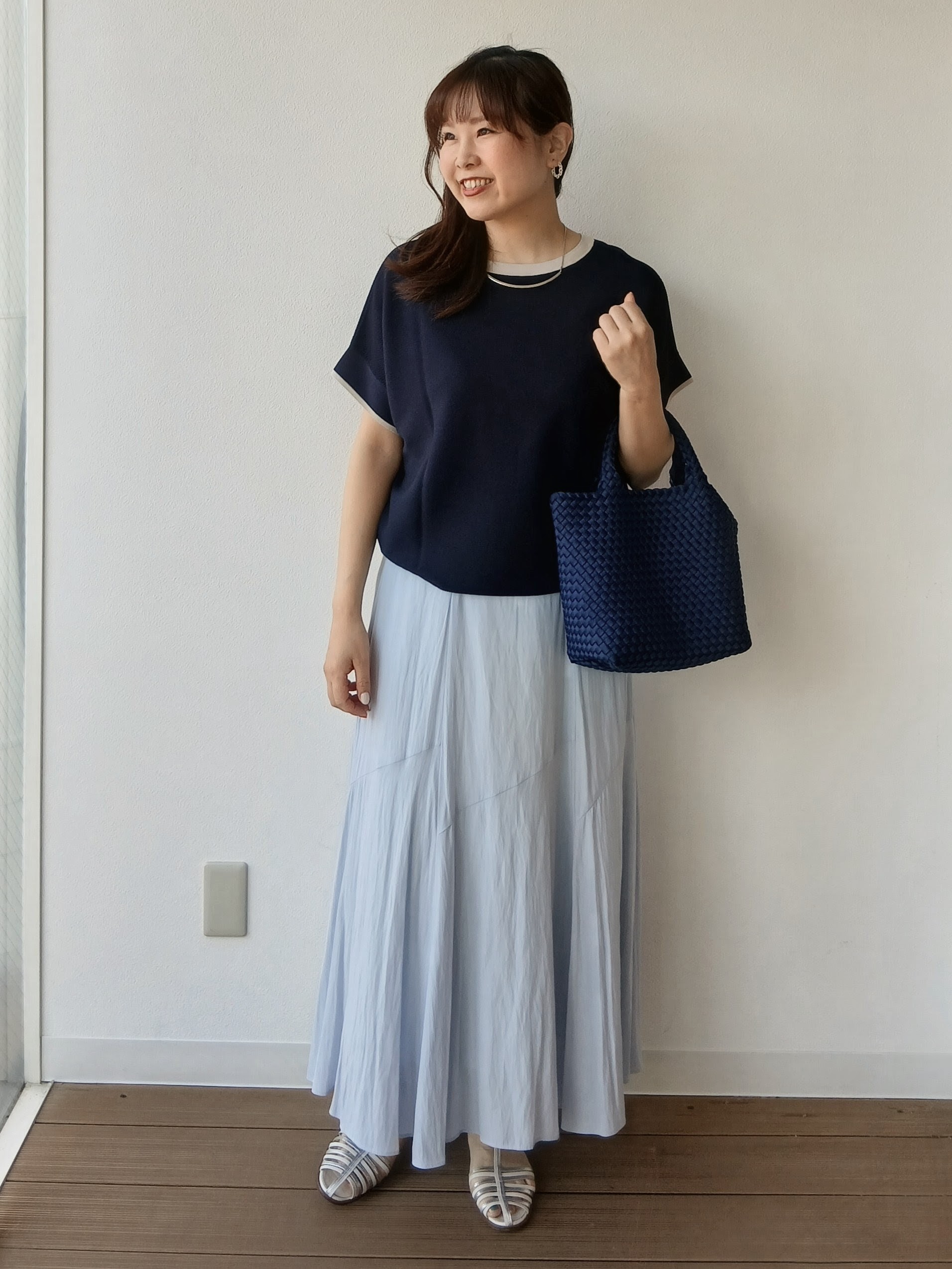 なみきさんの「UNTITLED｜【11色展開/体型カバー】前後2WAYフレンチスリーブニット」を使ったコーディネート