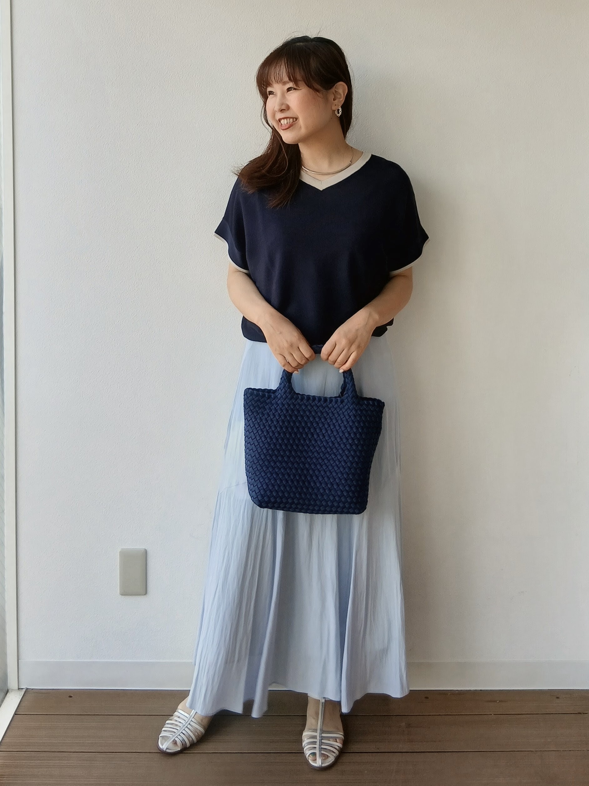 なみきさんの「UNTITLED｜【11色展開/体型カバー】前後2WAYフレンチスリーブニット」を使ったコーディネート