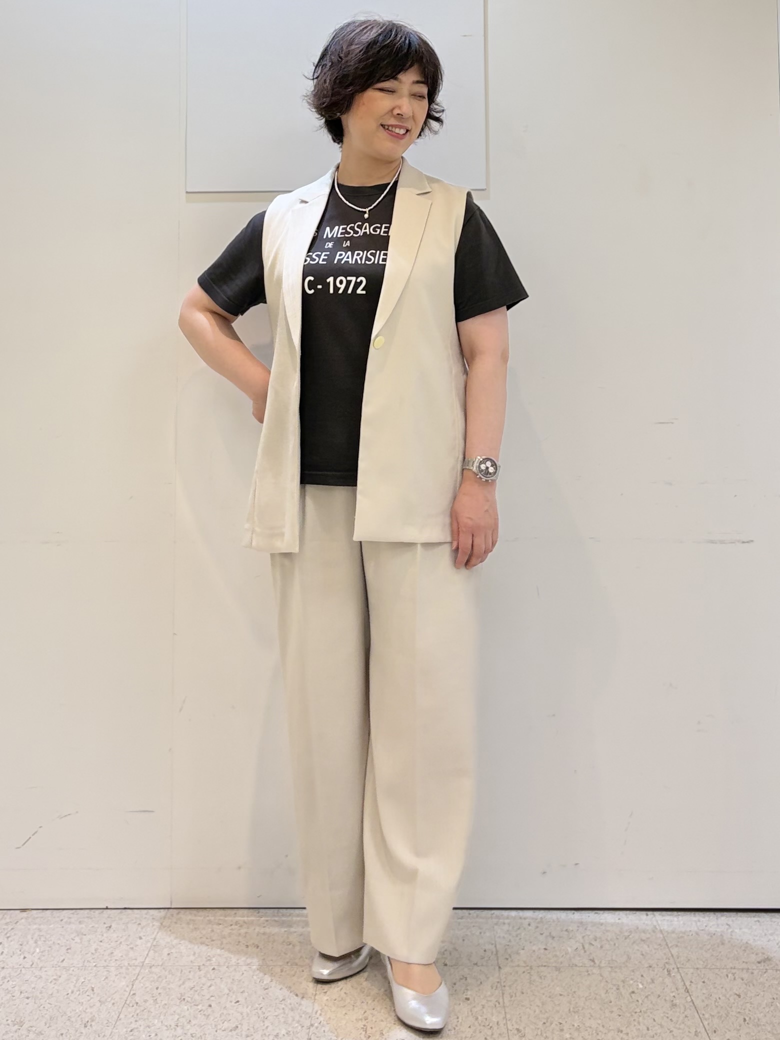 ヤスコさんの「Reflect｜【セットアップ可】リネンライクジレ」を使ったコーディネート