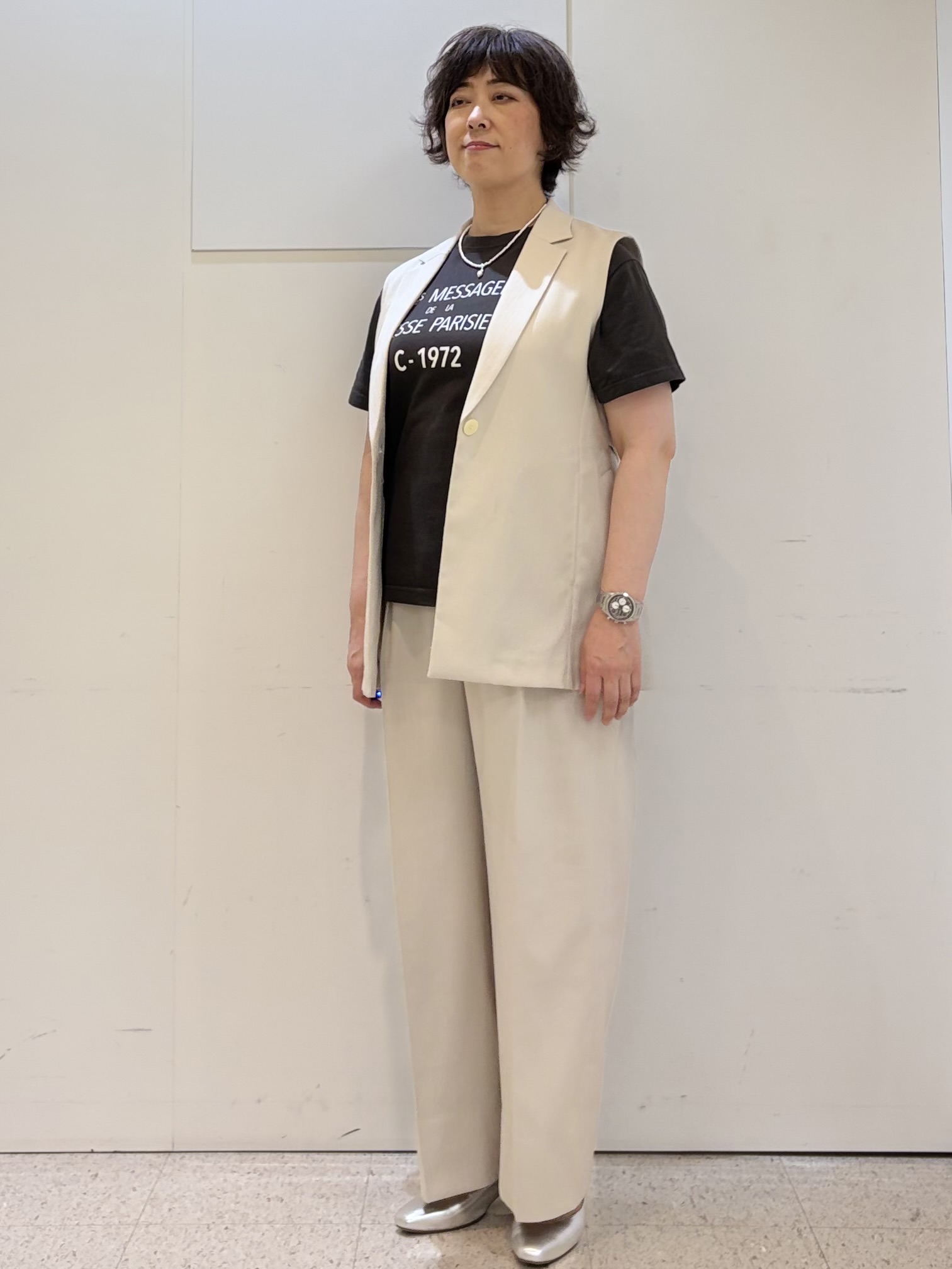 ヤスコさんの「Reflect｜【セットアップ可】リネンライクジレ」を使ったコーディネート
