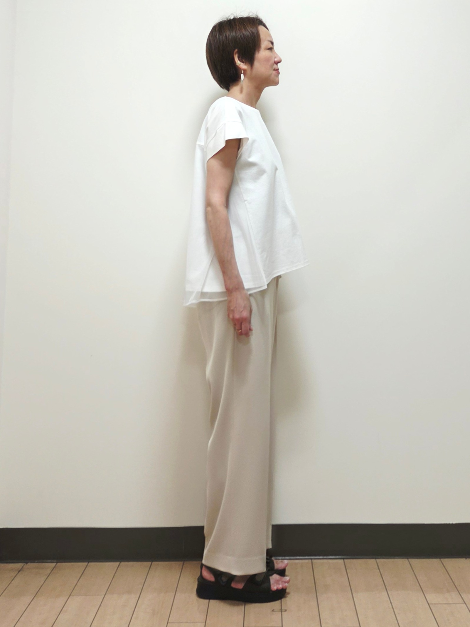 yuuさんの「Reflect｜【羽織にも◎／セットアップ可】八分袖シアーシャツ」を使ったコーディネート