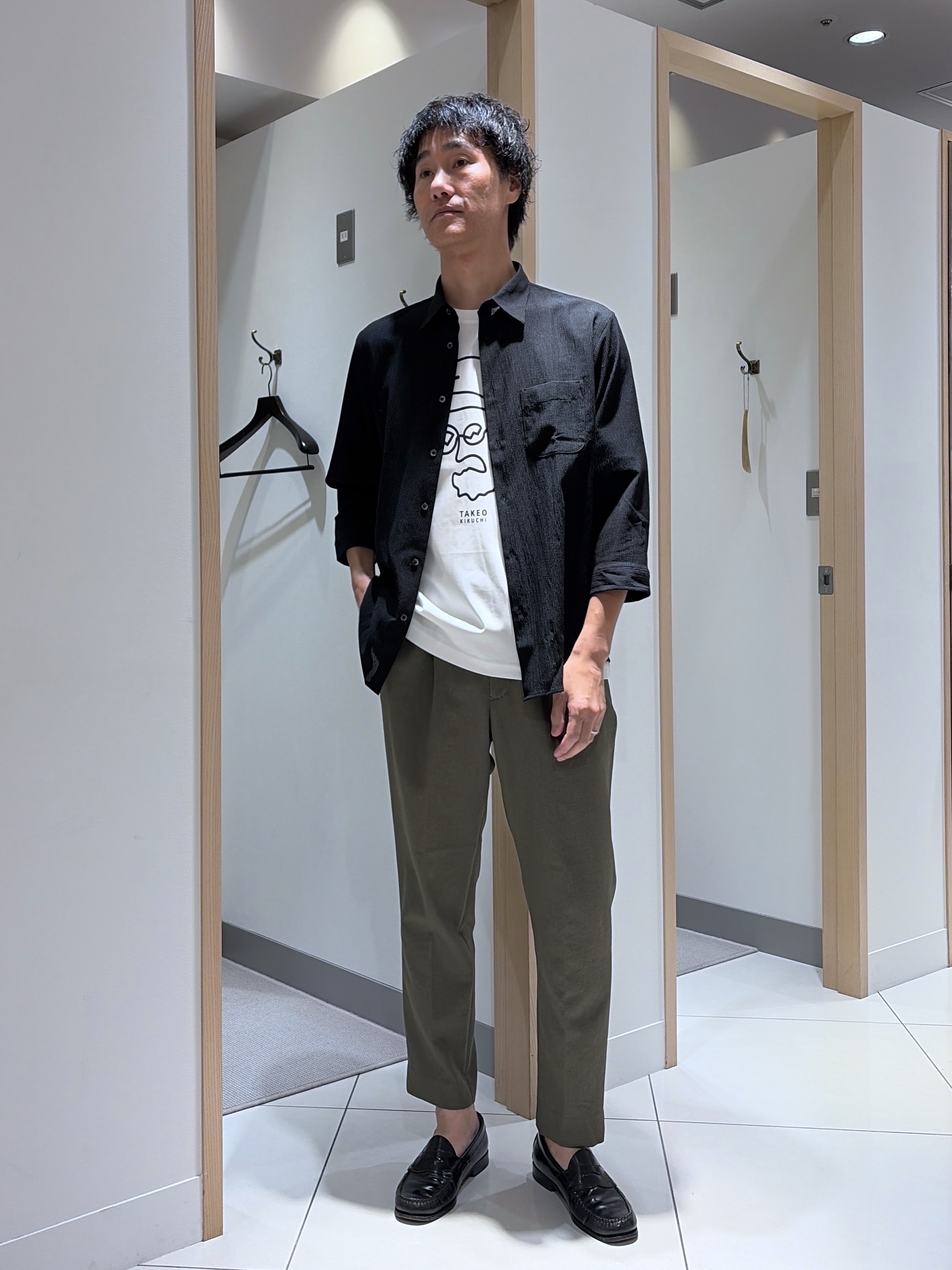 mutoさんの「TAKEO KIKUCHI｜【通気性】トリコットサッカー 7分袖シャツ」を使ったコーディネート