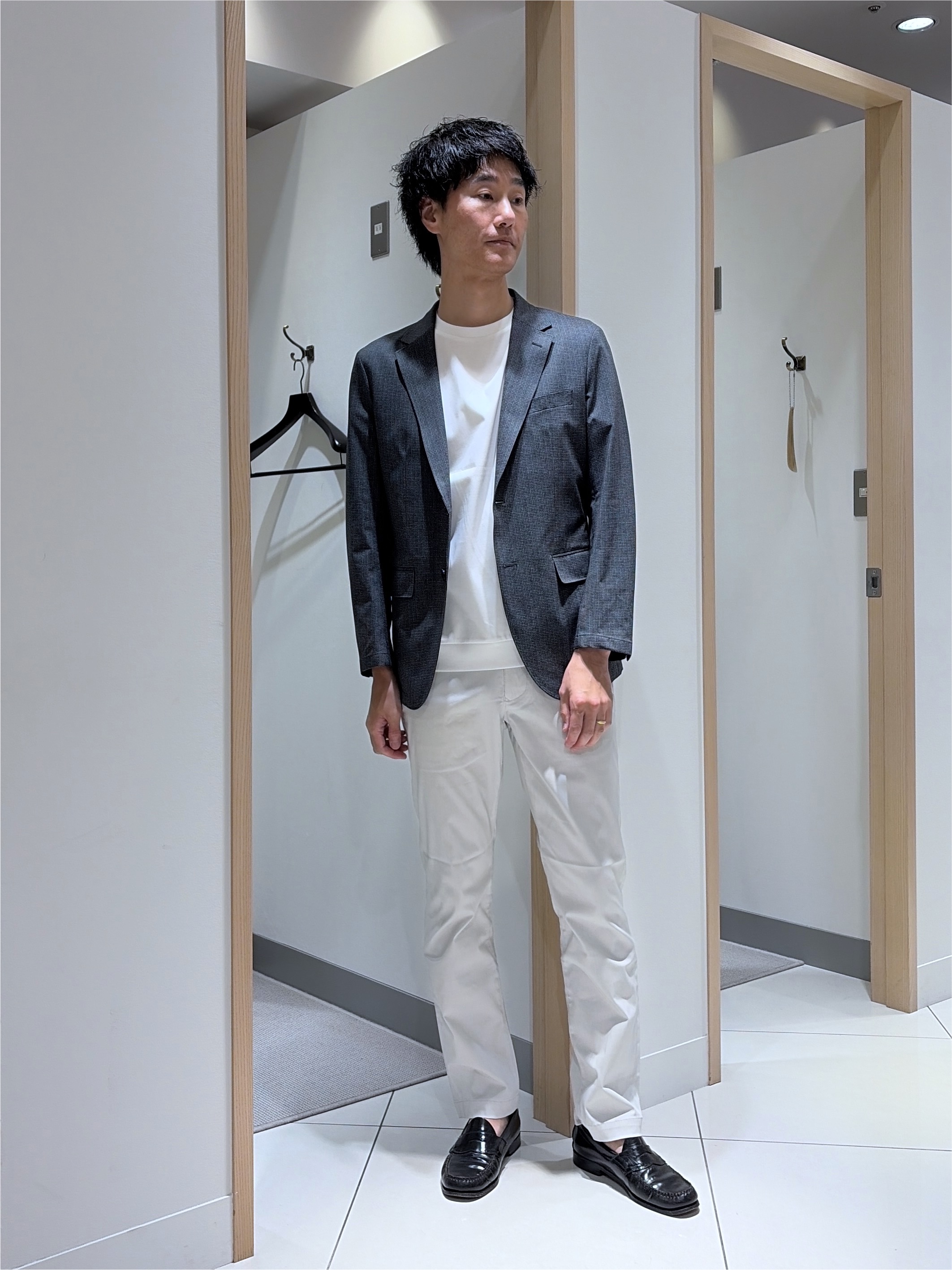 mutoさんの「TAKEO KIKUCHI｜【通気性】ジャージ千鳥柄 ジャケット」を使ったコーディネート