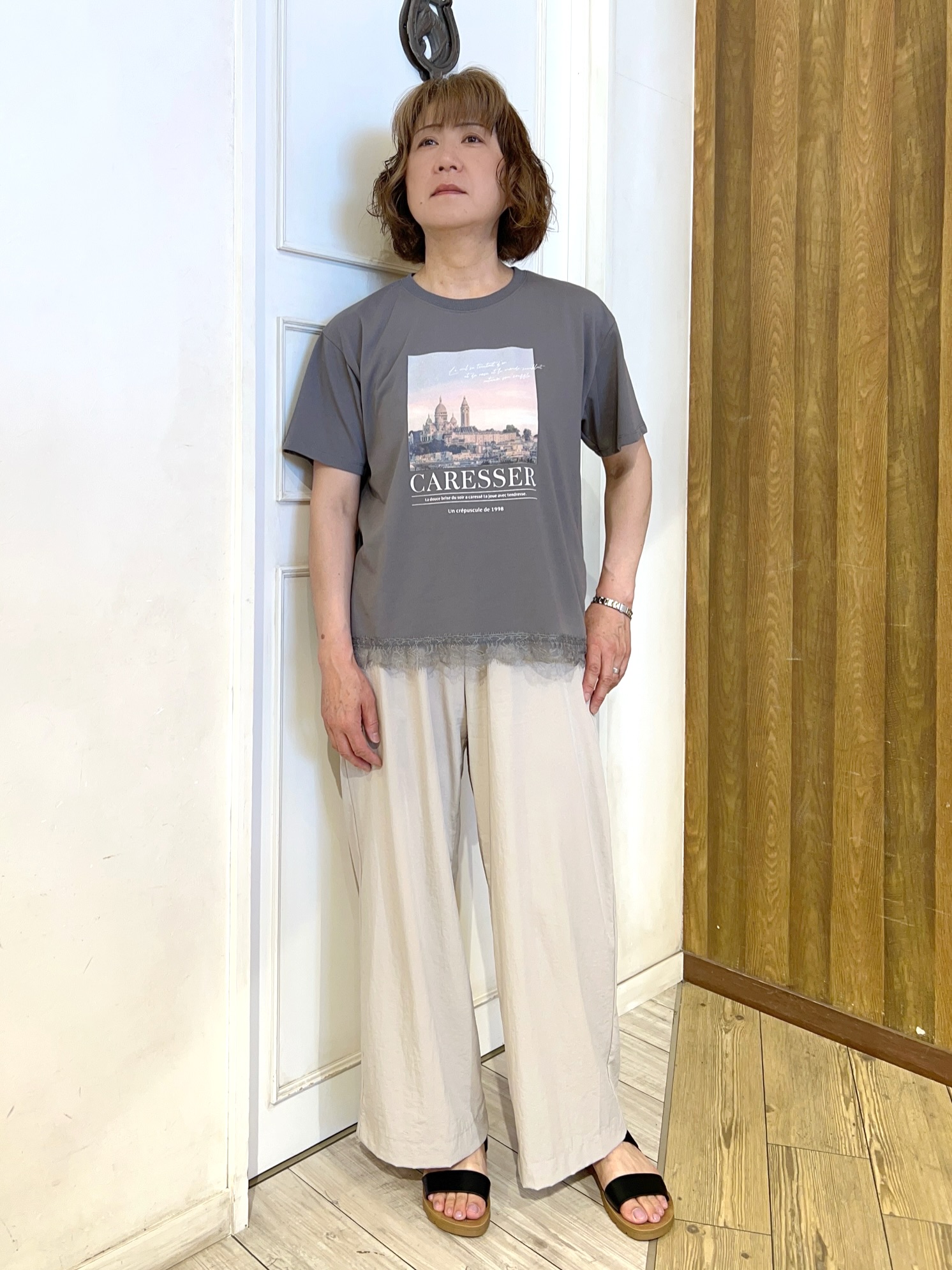 yuriyuriさんの「SHOO･LA･RUE｜【洗濯機可/S-LL】大人の抜け感 ゆるっと5分袖シャツ」を使ったコーディネート