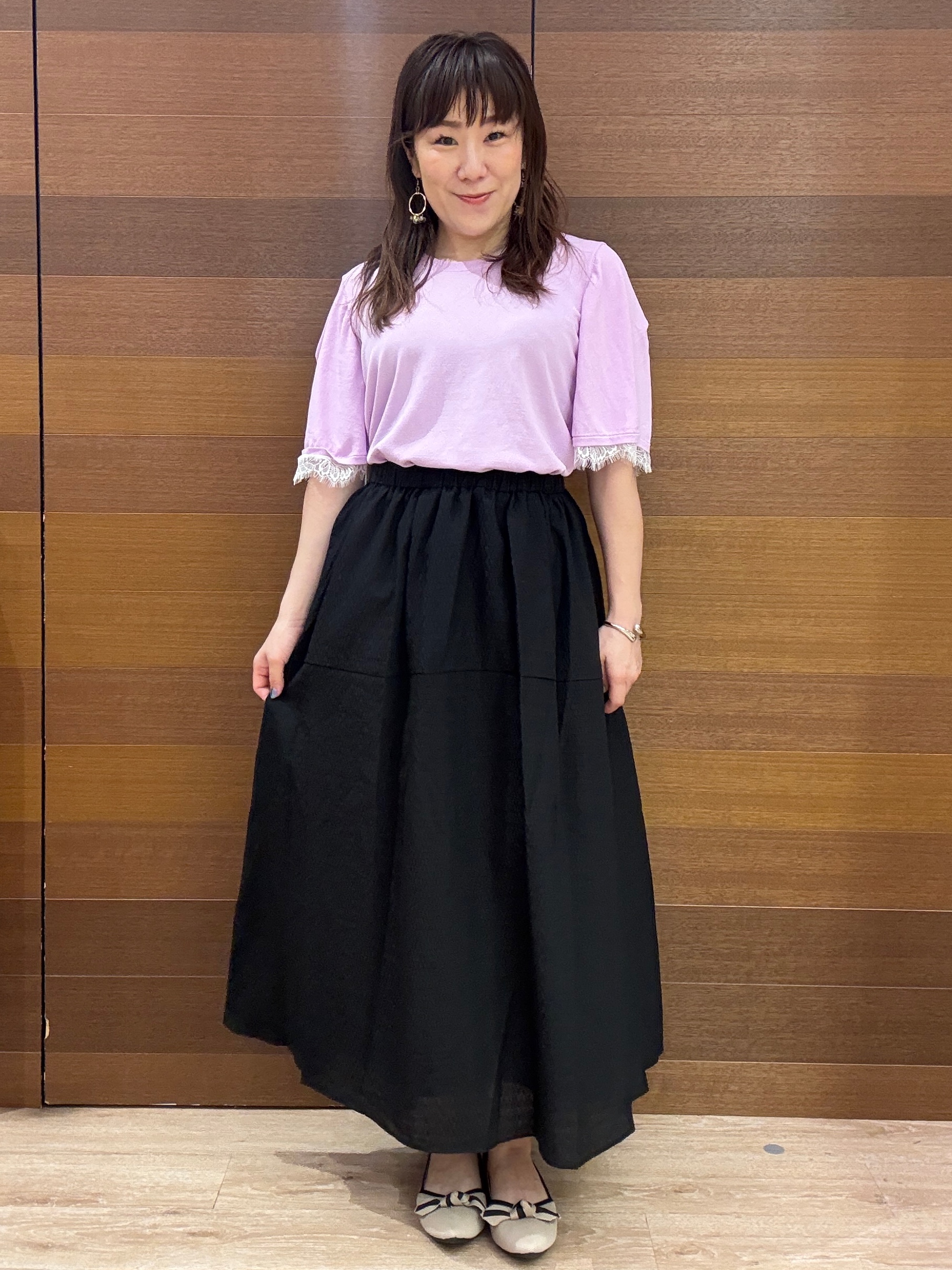 maichiさんの「OPAQUE.CLIP｜【遮熱性】袖口レース フレアスリーブニット《洗濯機OK／抗ピル》」を使ったコーディネート