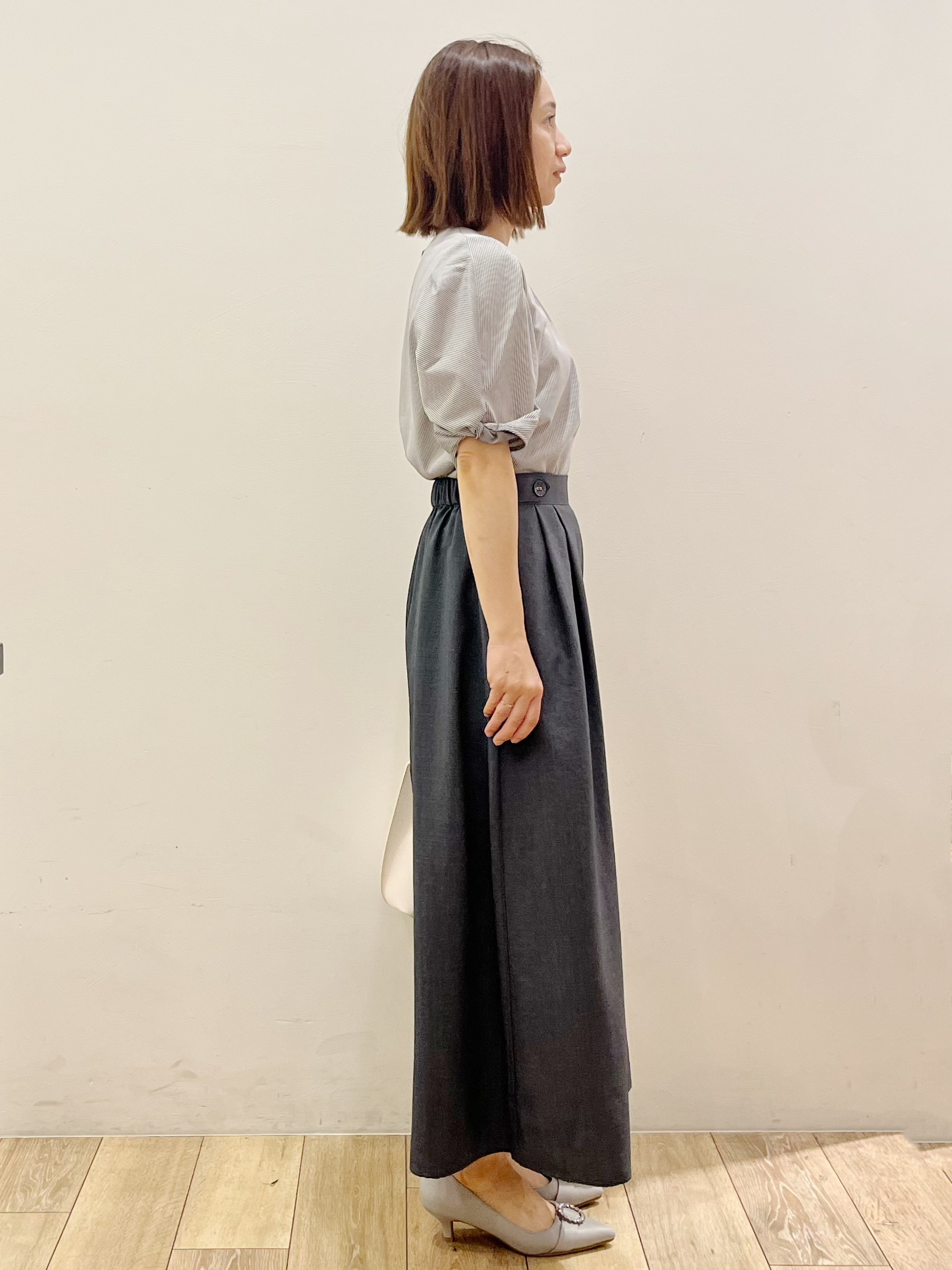 kcさんの「OPAQUE.CLIP｜【吸水速乾】ストライプ調デザインスリーブトップス《洗濯機OK》」を使ったコーディネート